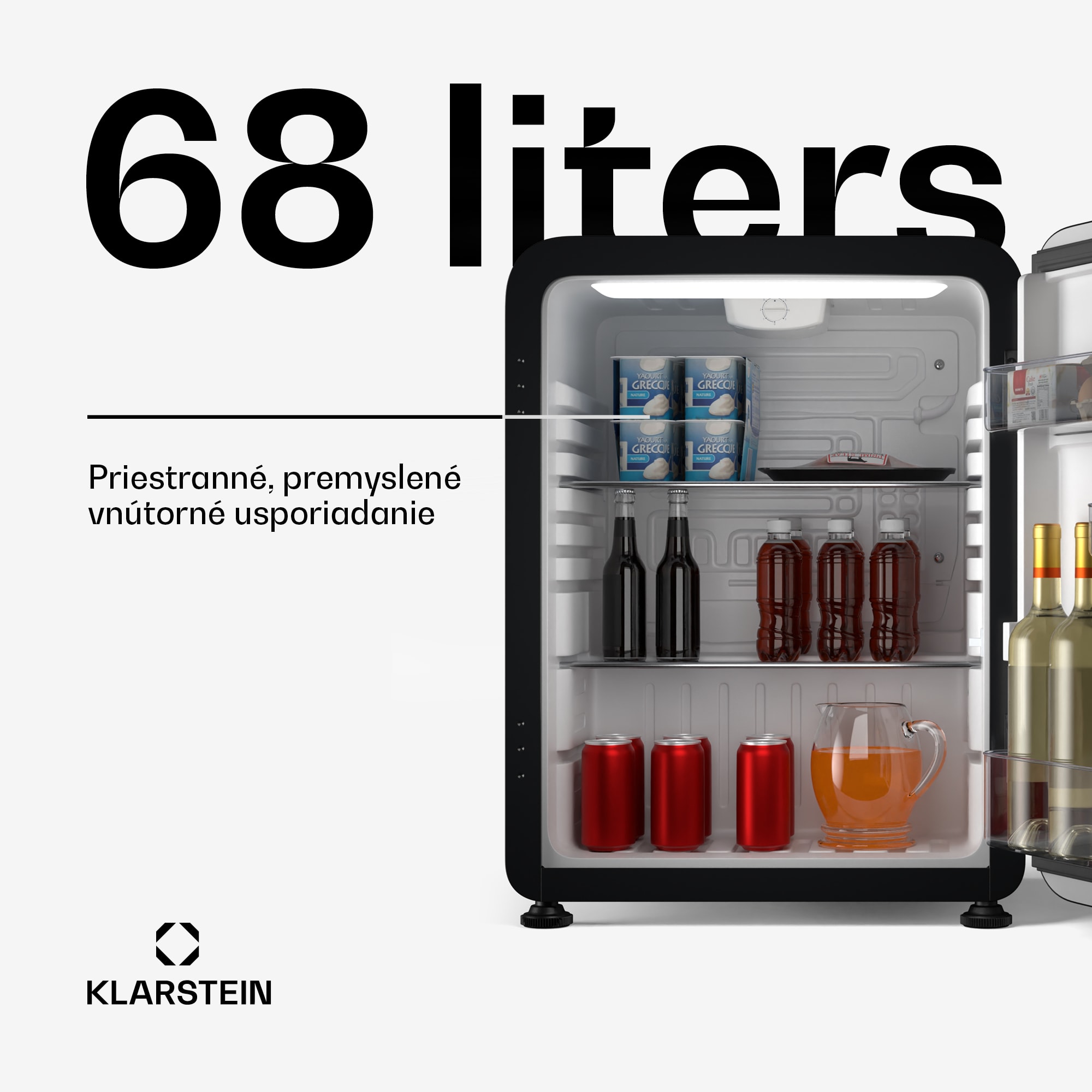 Klarstein Audrey Evo mini chladnička, 68 l, retro dizajn, tichá, kompaktná, 3 farby – Obrázok 2