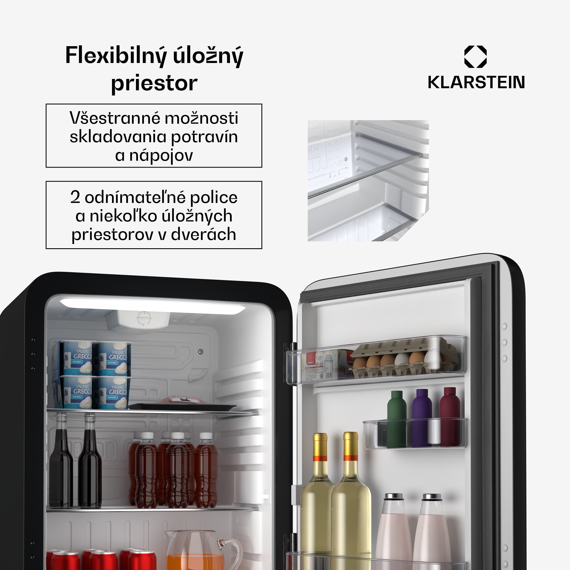 Klarstein Audrey Evo mini chladnička, 68 l, retro dizajn, tichá, kompaktná, 3 farby – Obrázok 5