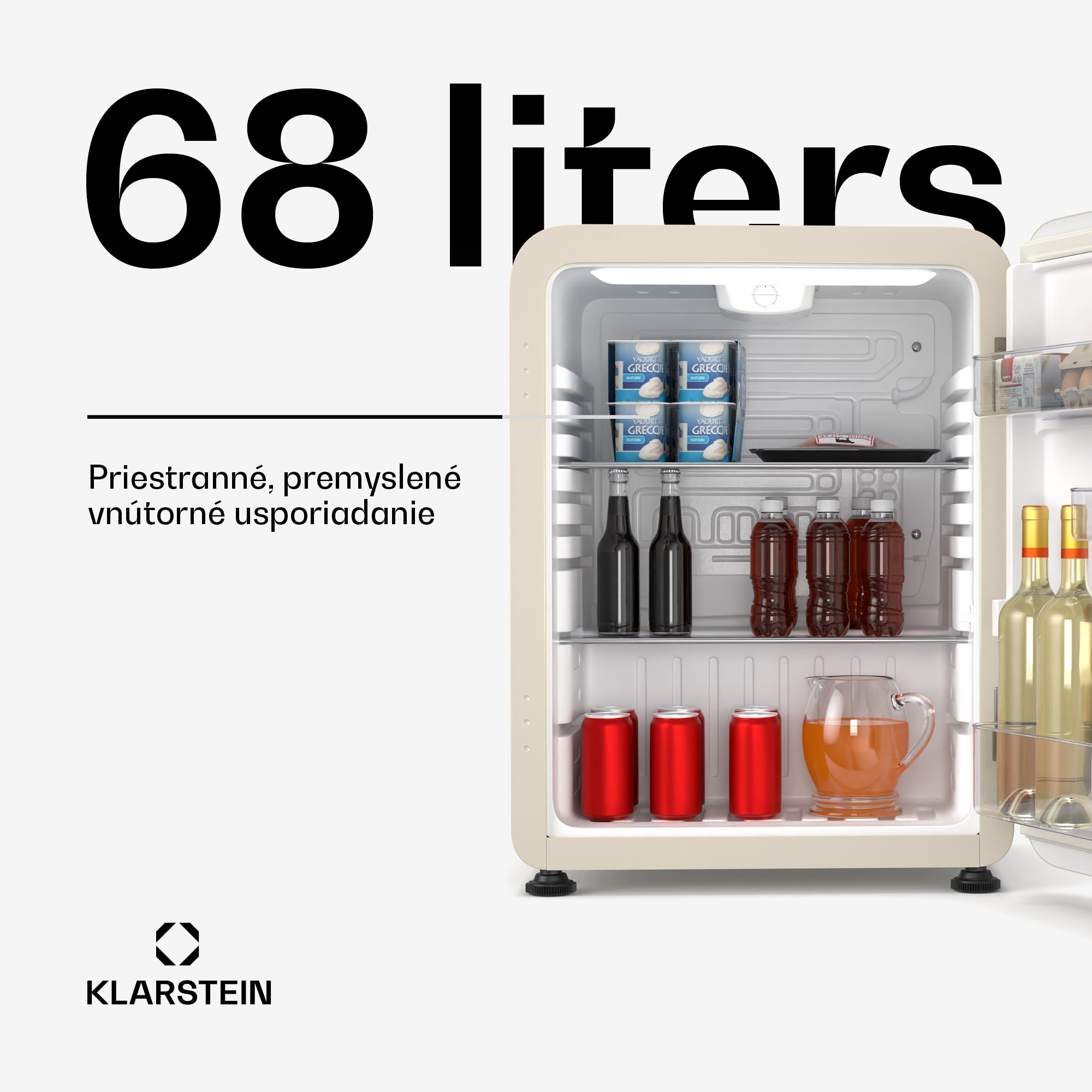 Klarstein Audrey Evo mini chladnička, 68 l, retro dizajn, tichá, kompaktná, 3 farby – Obrázok 2