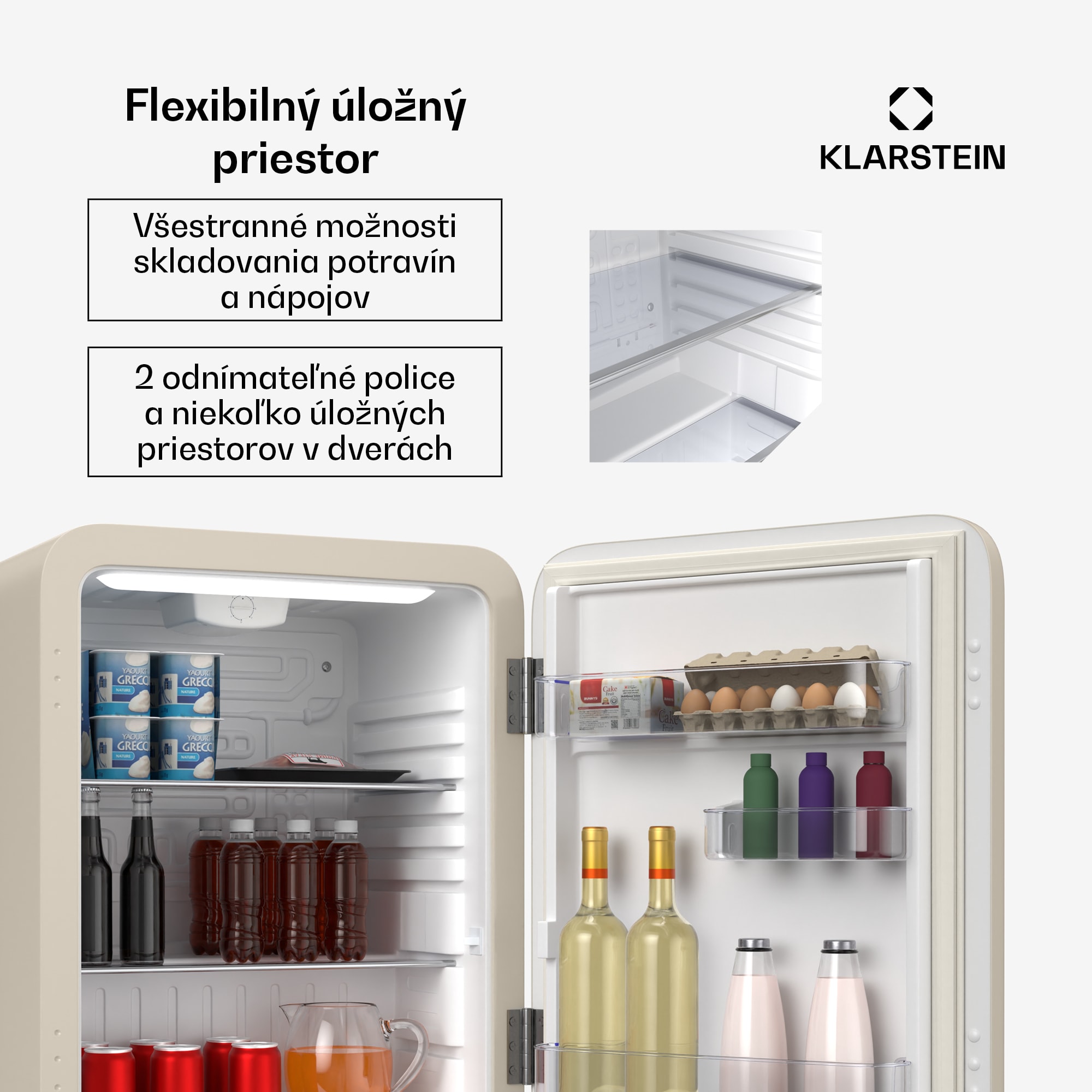 Klarstein Audrey Evo mini chladnička, 68 l, retro dizajn, tichá, kompaktná, 3 farby – Obrázok 5
