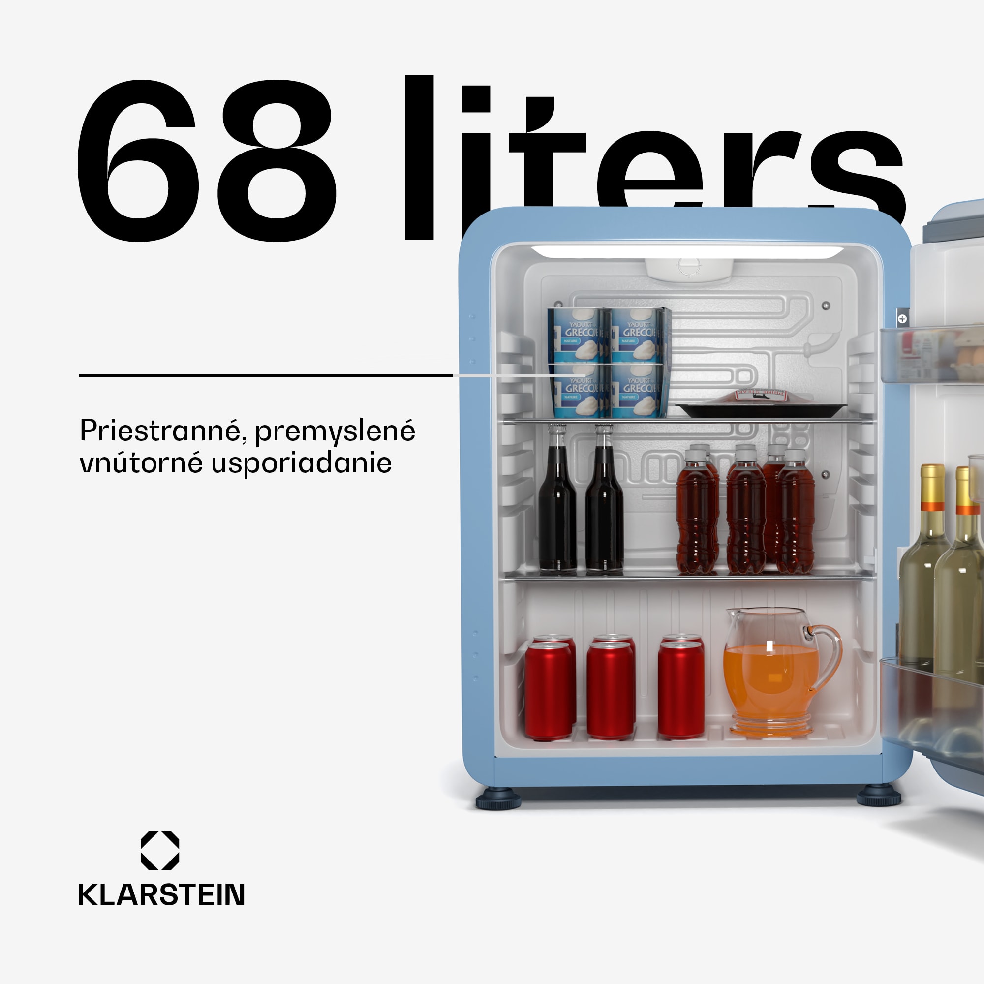 Klarstein Audrey Evo mini chladnička, 68 l, retro dizajn, tichá, kompaktná, 3 farby – Obrázok 2