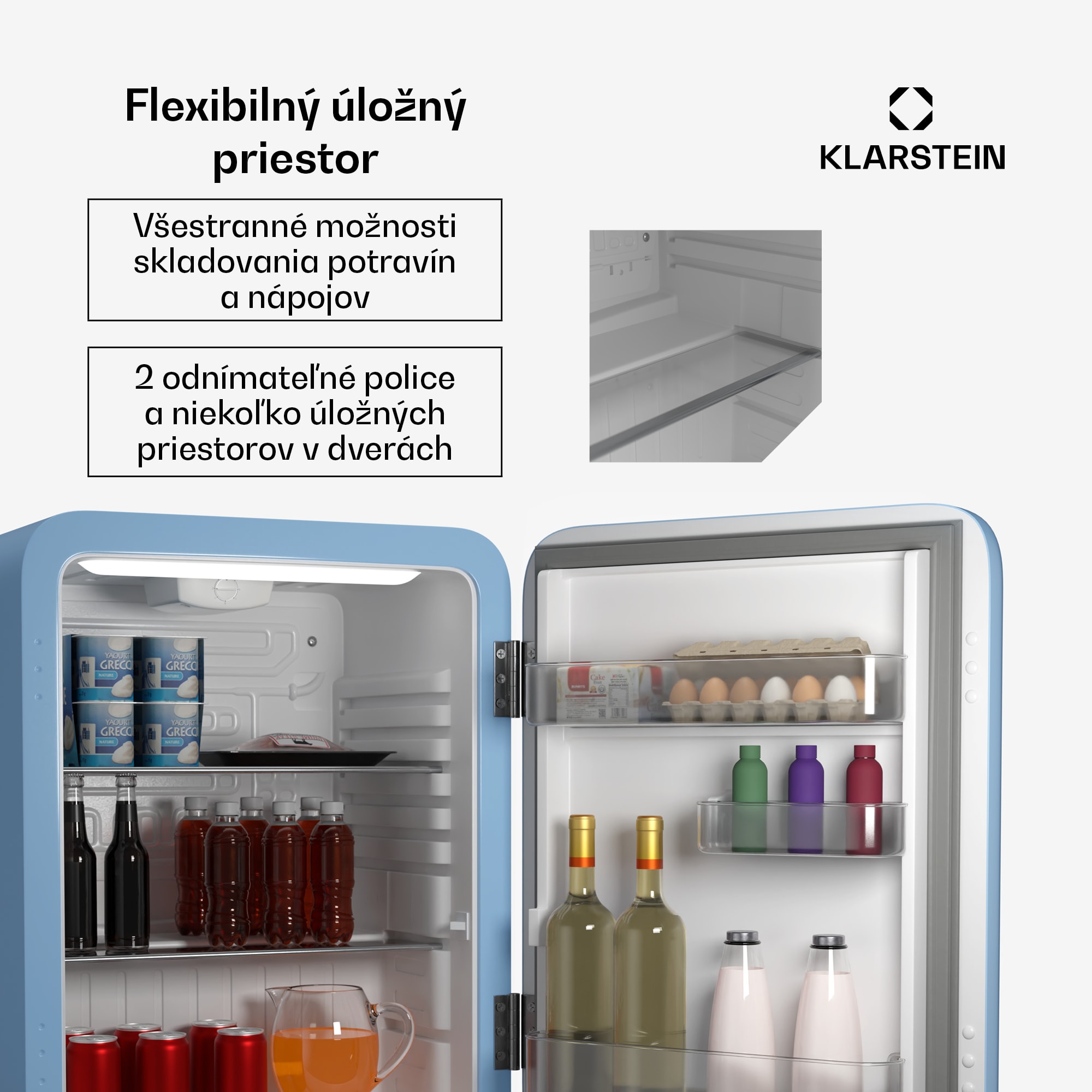 Klarstein Audrey Evo mini chladnička, 68 l, retro dizajn, tichá, kompaktná, 3 farby – Obrázok 5
