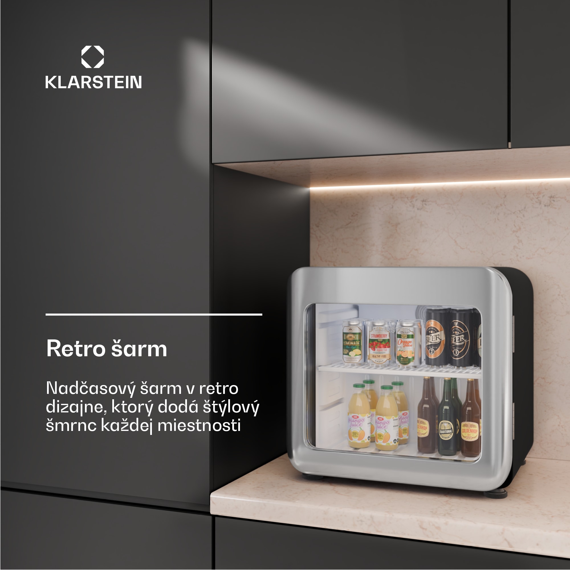 Klarstein Audrey Evo chladnička na nápoje, Retro dizajn, sklenené dvere, 45 L, EEK C – Obrázok 3
