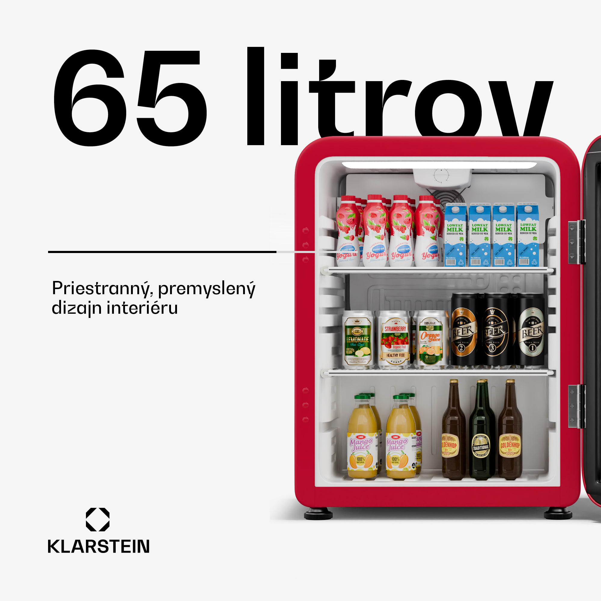 Klarstein Audrey Evo chladnička na nápoje, Retro dizajn, sklenené dvere, 65 L, EEK C