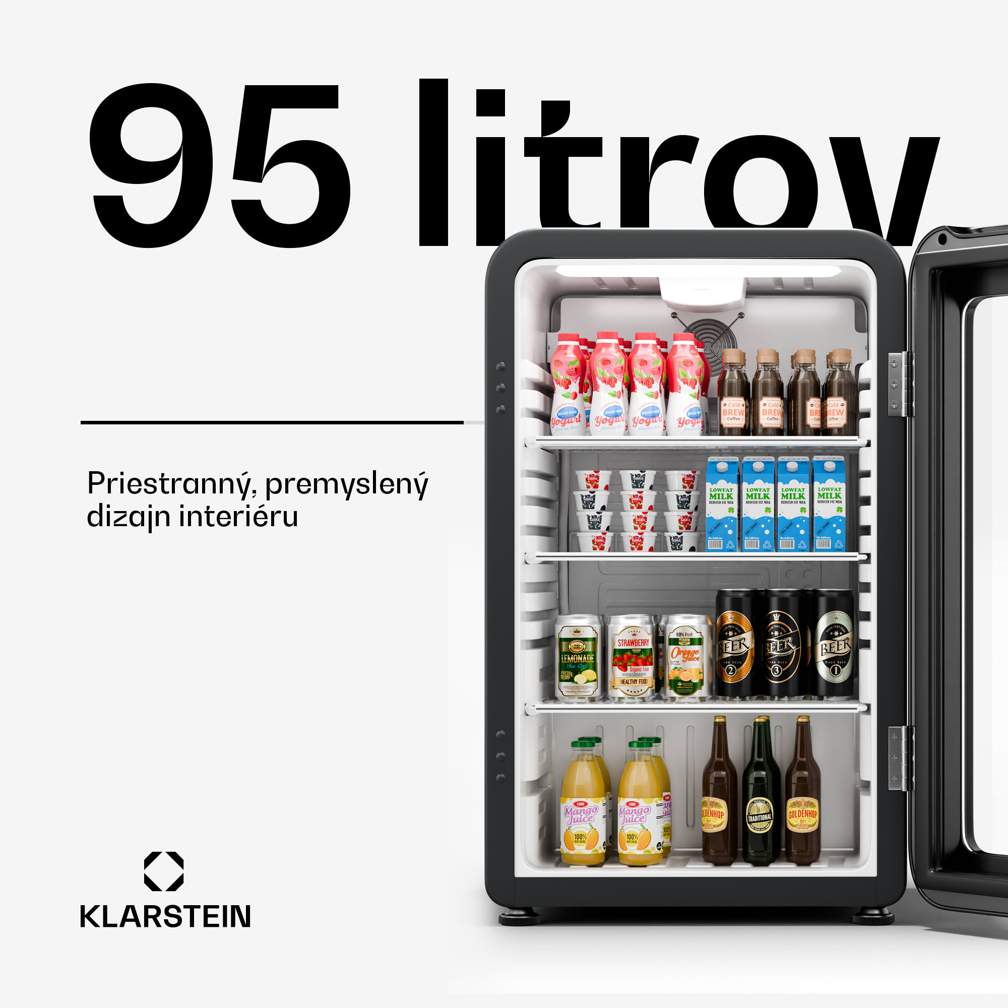 Klarstein Audrey Evo chladnička na nápoje, Retro dizajn, sklenené dvere, 95 L, EEK C – Obrázok 2