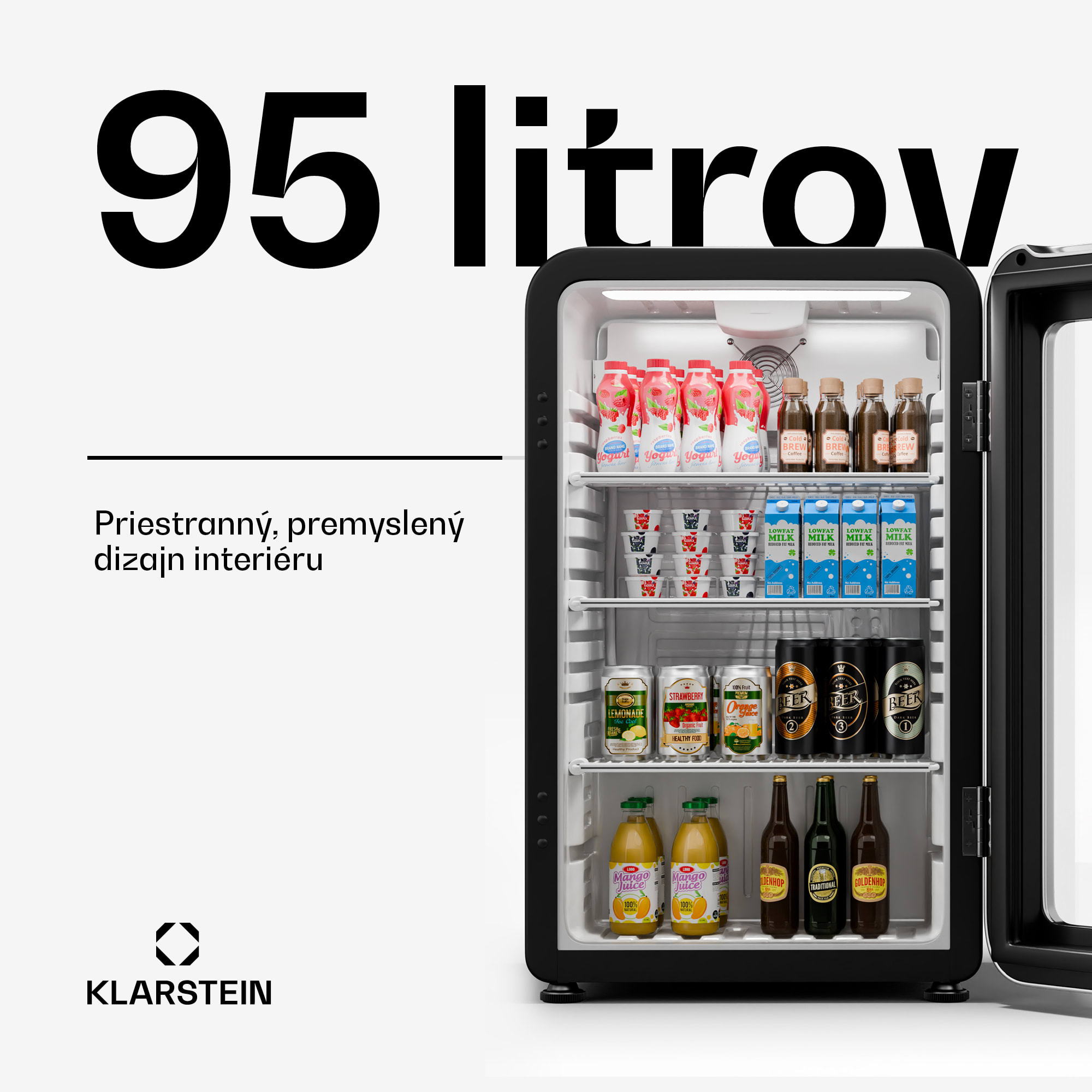 Klarstein Audrey Evo chladnička na nápoje, Retro dizajn, sklenené dvere, 95 L, EEK C
