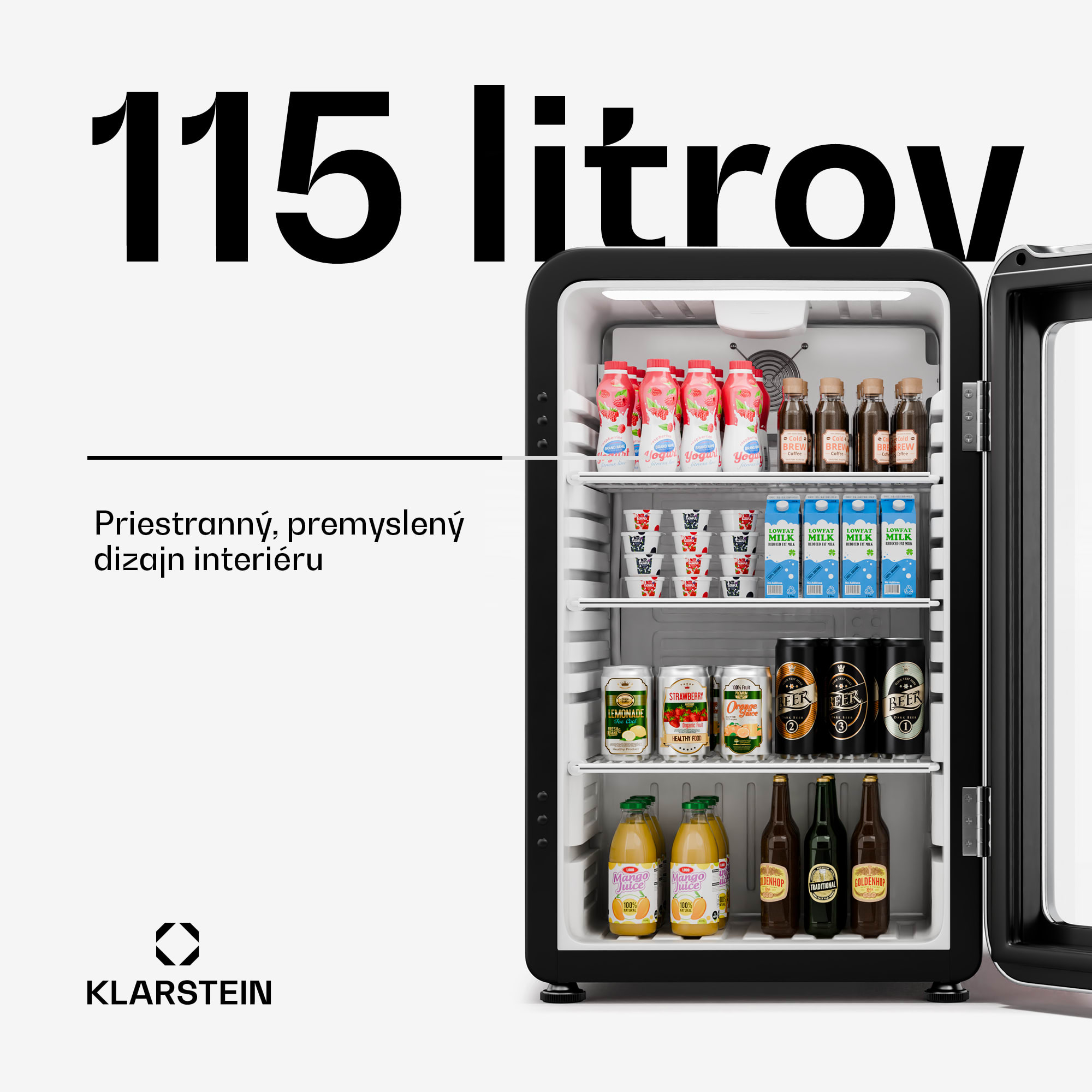 Klarstein Audrey Evo chladnička na nápoje, Retro dizajn, sklenené dvere, 115 L, EEK C – Obrázok 2