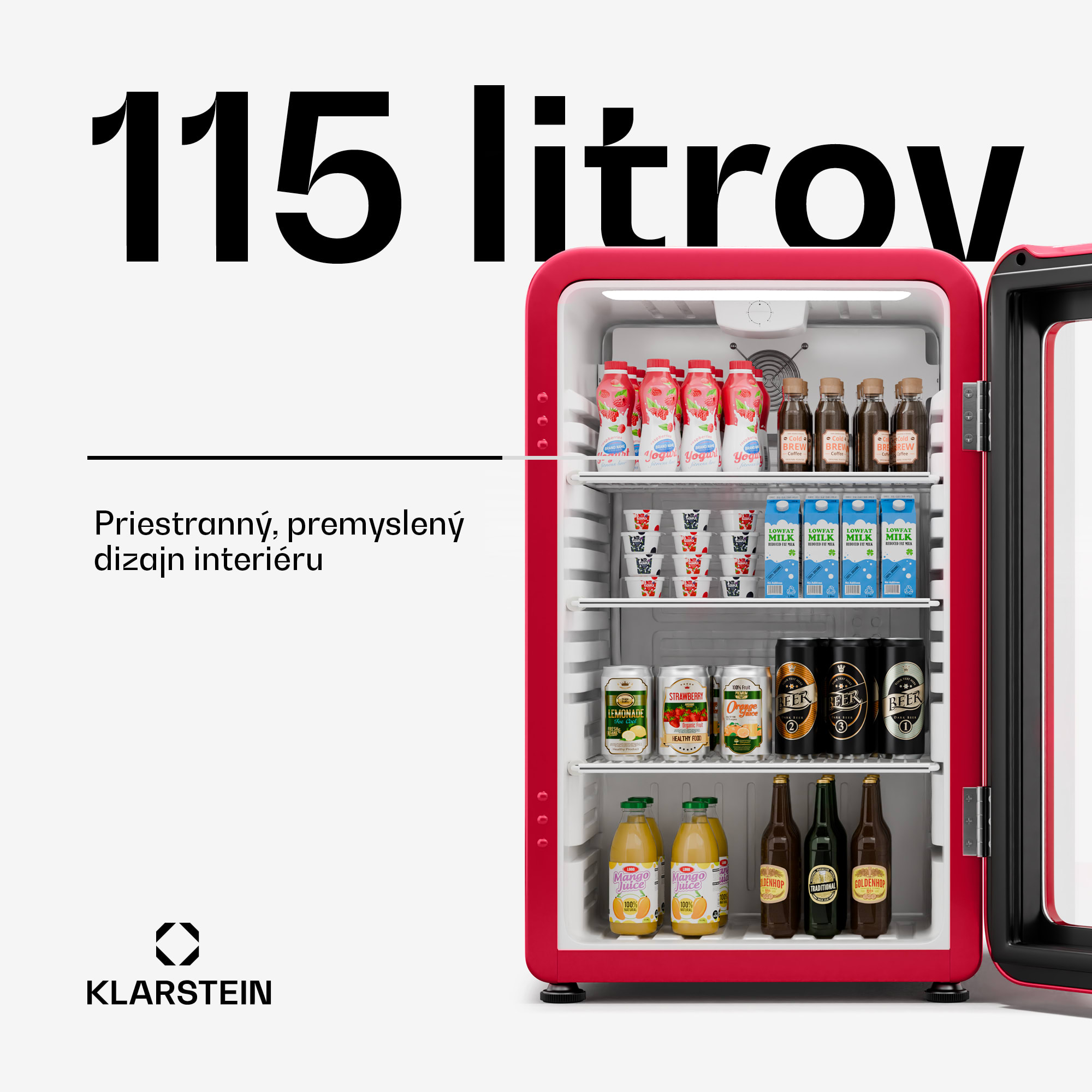 Klarstein Audrey Evo chladnička na nápoje, Retro dizajn, sklenené dvere, 115 L, EEK C – Obrázok 2