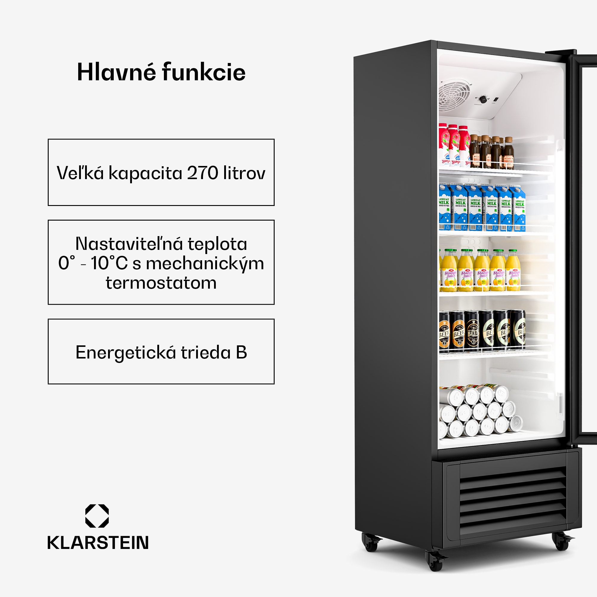 Klarstein GrandCooler chladnička na nápoje, 270 l, LED osvetlenie, s kolieskami, 4 police – Obrázok 2