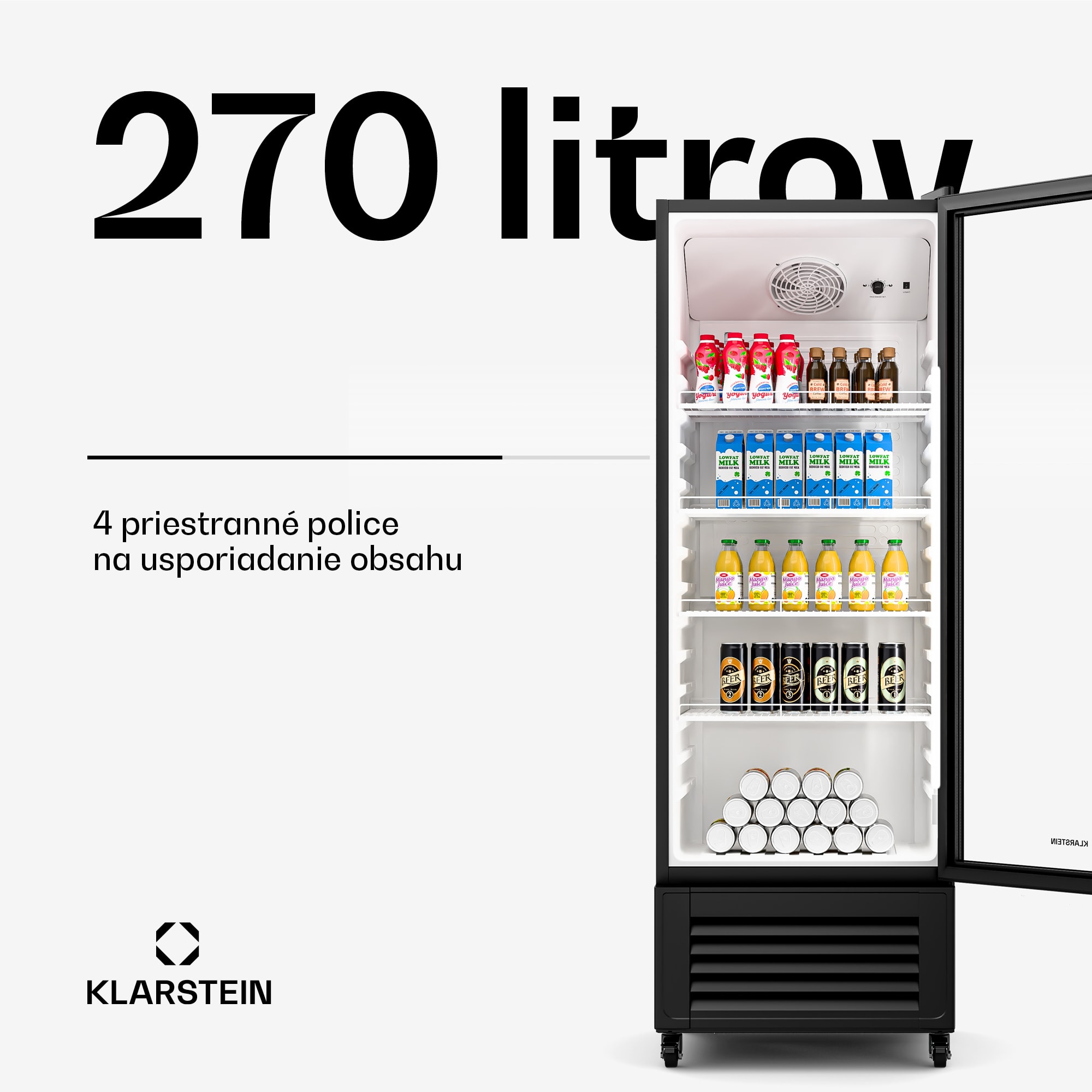 Klarstein GrandCooler chladnička na nápoje, 270 l, LED osvetlenie, s kolieskami, 4 police – Obrázok 3