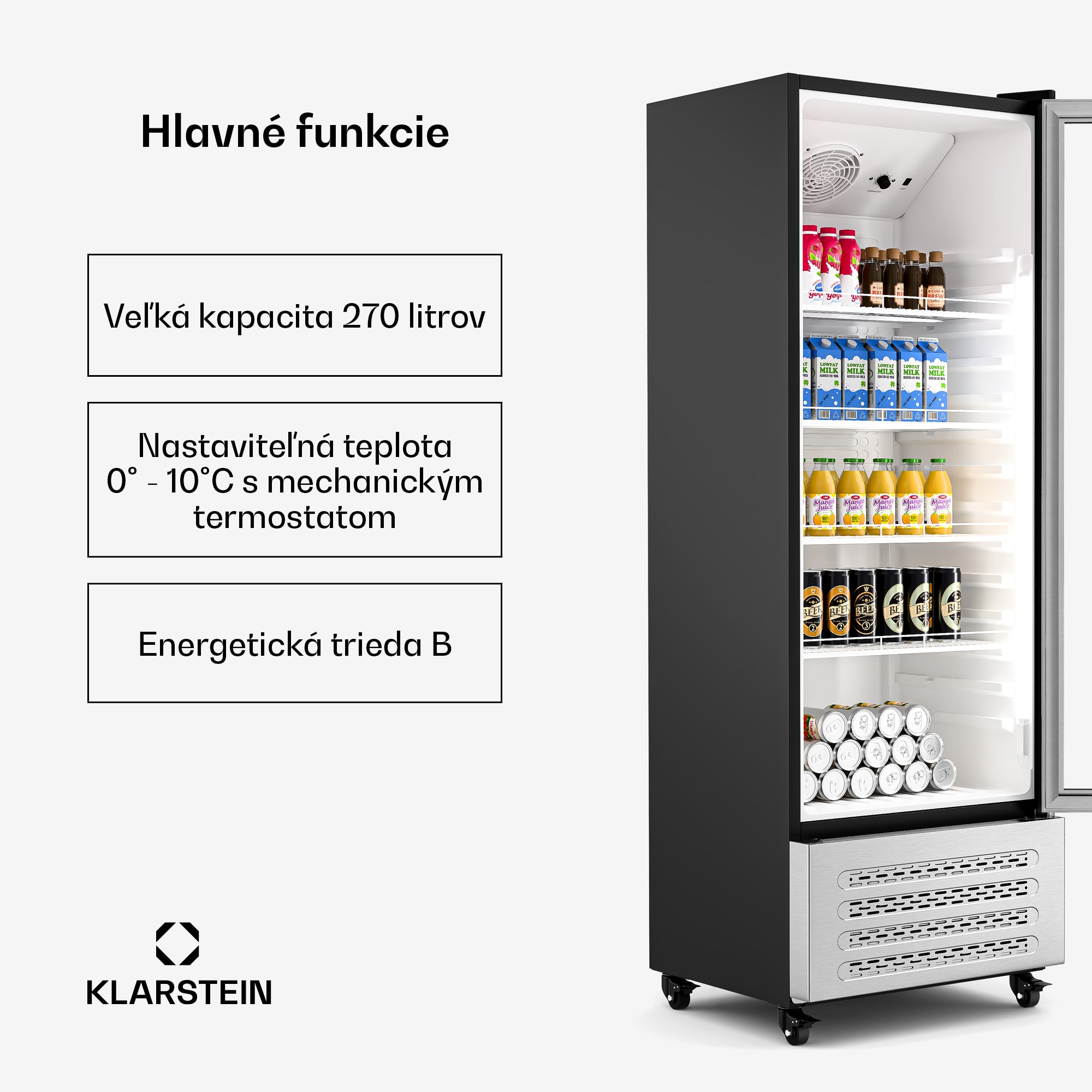 Klarstein GrandCooler chladnička na nápoje, 270 l, LED osvetlenie, s kolieskami, 4 police – Obrázok 2