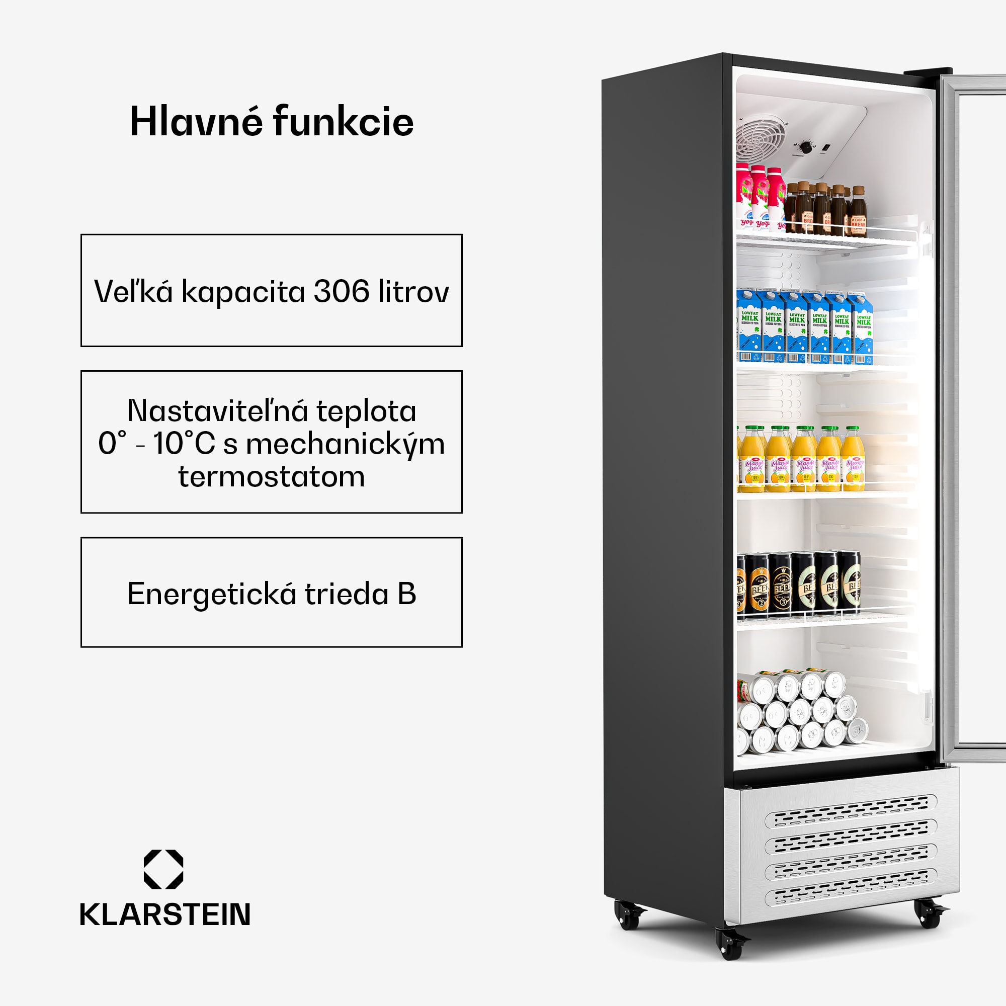 Klarstein GrandCooler chladnička na nápoje, 306 l, LED osvetlenie, s kolieskami, 4 police – Obrázok 2