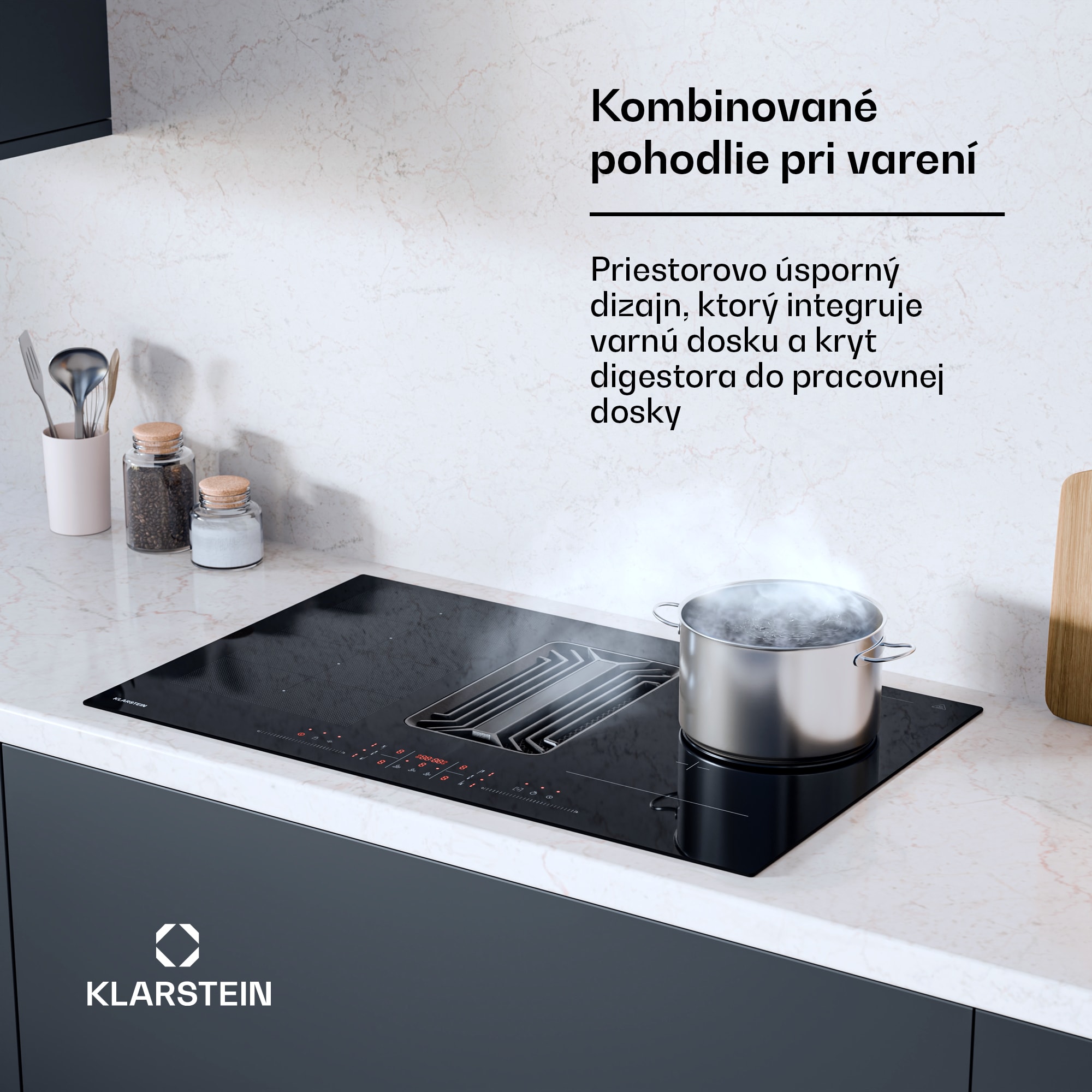 Klarstein AirJet Hybrid Down Air System, Indukčná varná doska s integrovaným digestorom, 745 m³/h, EEK A++ – Obrázok 2