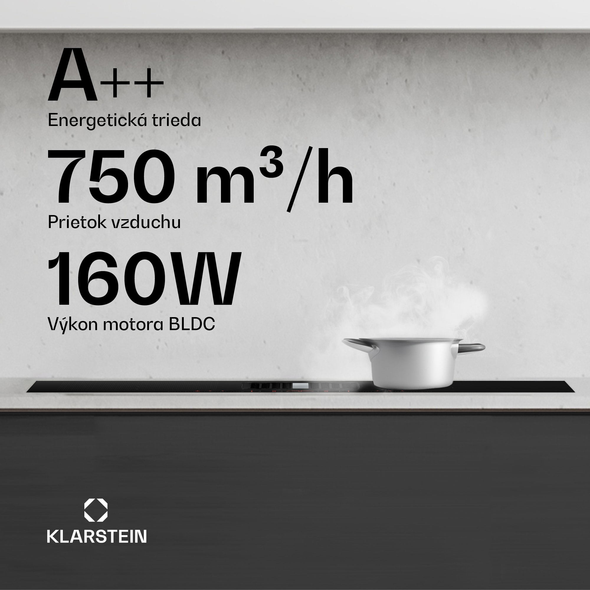Klarstein AirJet Hybrid Down Air System, Indukčná varná doska s integrovaným digestorom, 745 m³/h, EEK A++ – Obrázok 3
