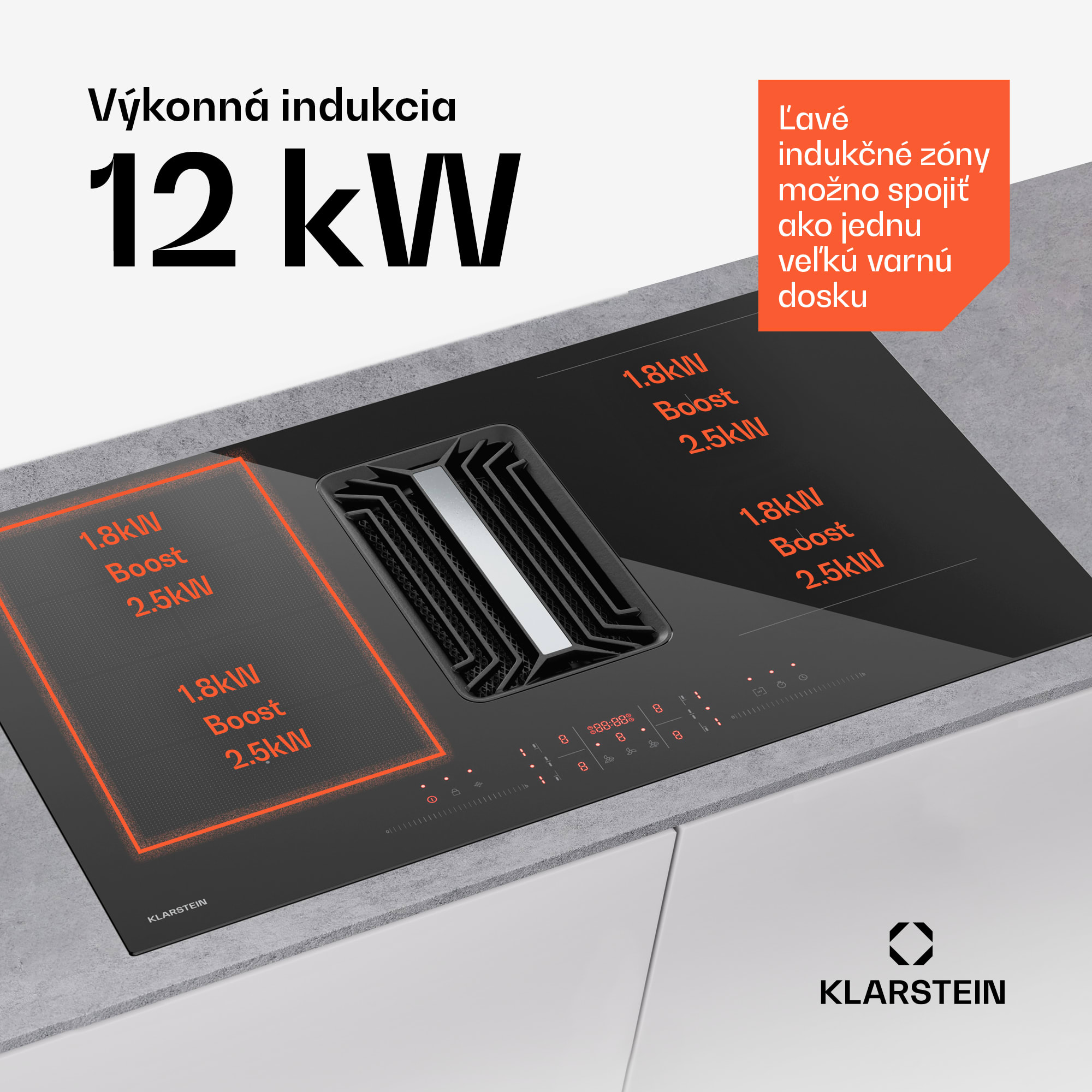 Klarstein AirJet Hybrid Down Air System, Indukčná varná doska s integrovaným digestorom, 745 m³/h, EEK A++ – Obrázok 4