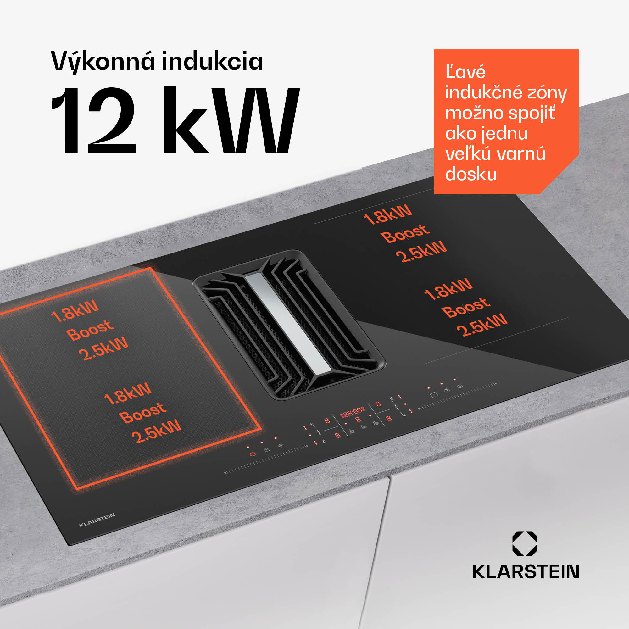 Klarstein AirJet Hybrid Down Air System, Indukčná varná doska s integrovaným digestorom, 745 m³/h, EEK A++ – Obrázok 4