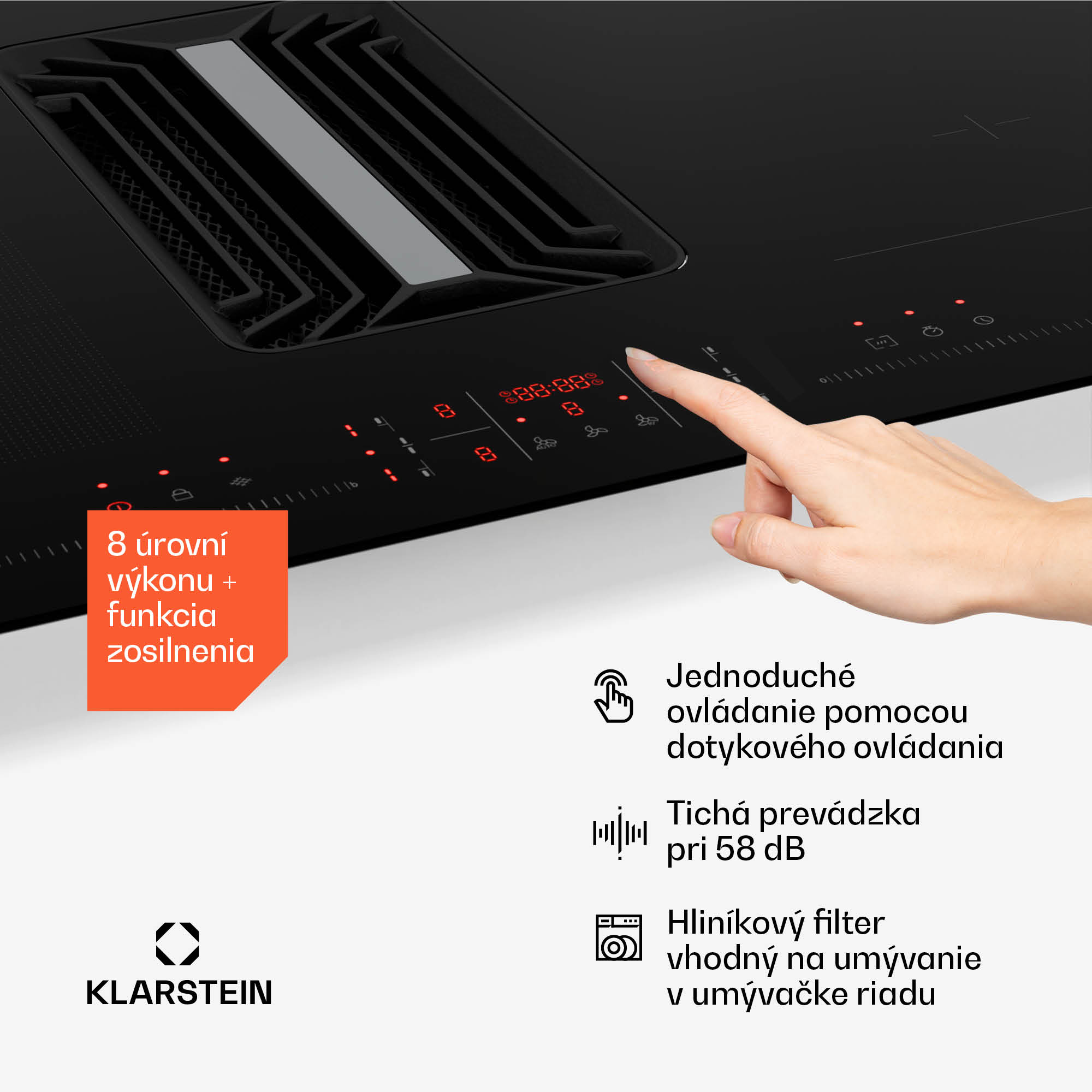 Klarstein AirJet Hybrid Down Air System, Indukčná varná doska s integrovaným digestorom, 745 m³/h, EEK A++ – Obrázok 5