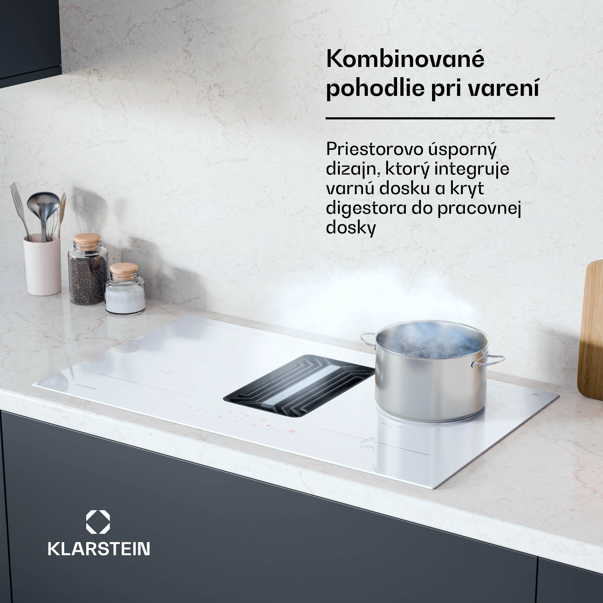 Klarstein AirJet 90 Down Air System, indukčný sporák + DownAir-digestor, 10000 W, 745 m³/h, Boost – Obrázok 2