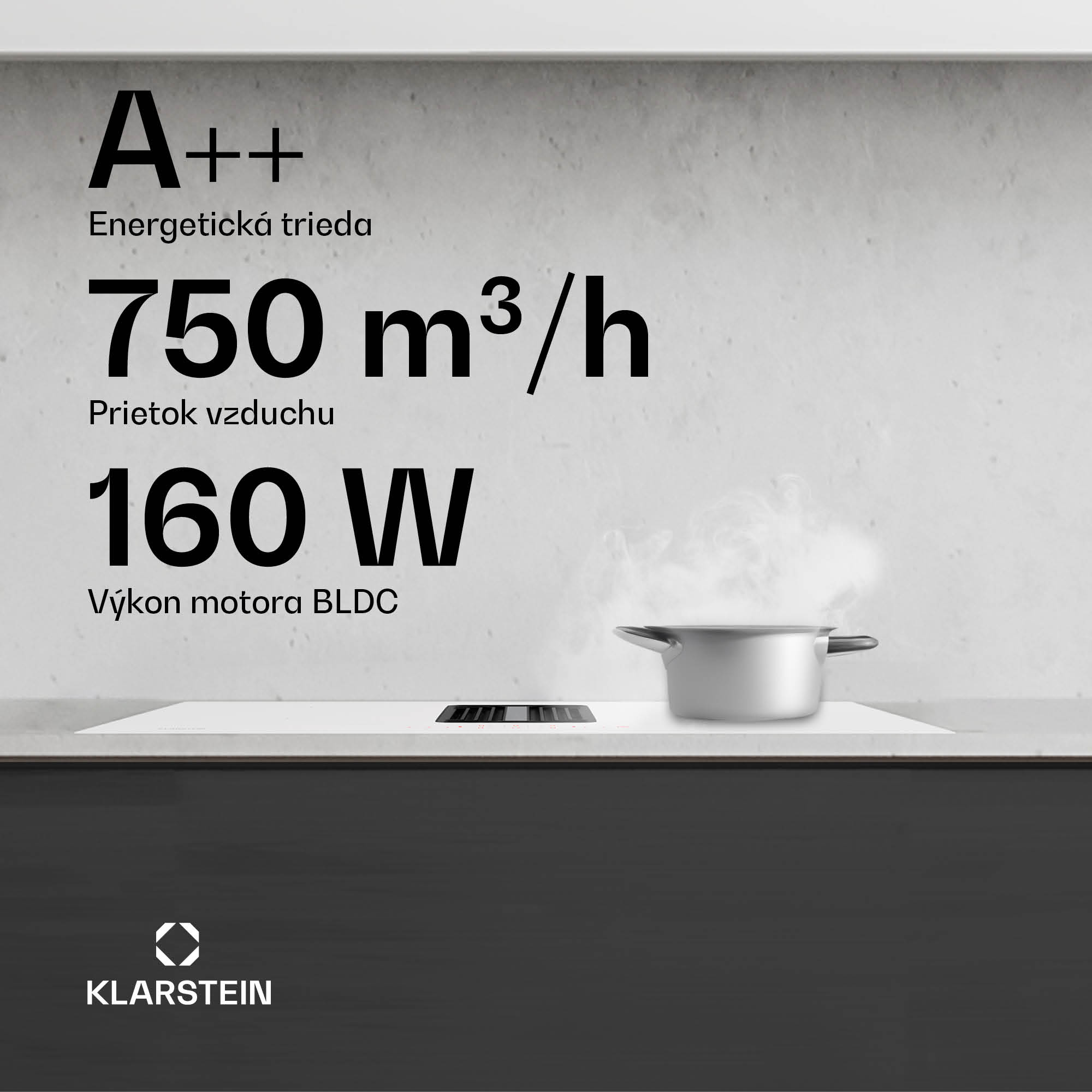 Klarstein AirJet 90 Down Air System, indukčný sporák + DownAir-digestor, 10000 W, 745 m³/h, Boost – Obrázok 3