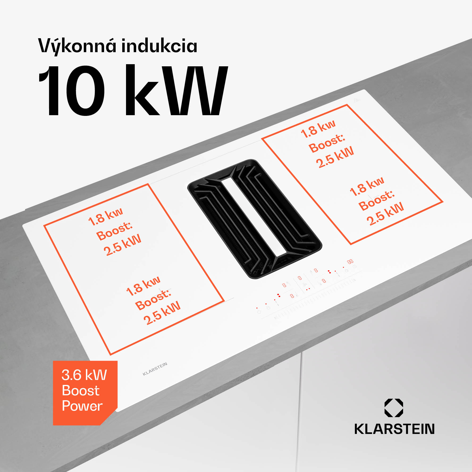 Klarstein AirJet 90 Down Air System, indukčný sporák + DownAir-digestor, 10000 W, 745 m³/h, Boost – Obrázok 4