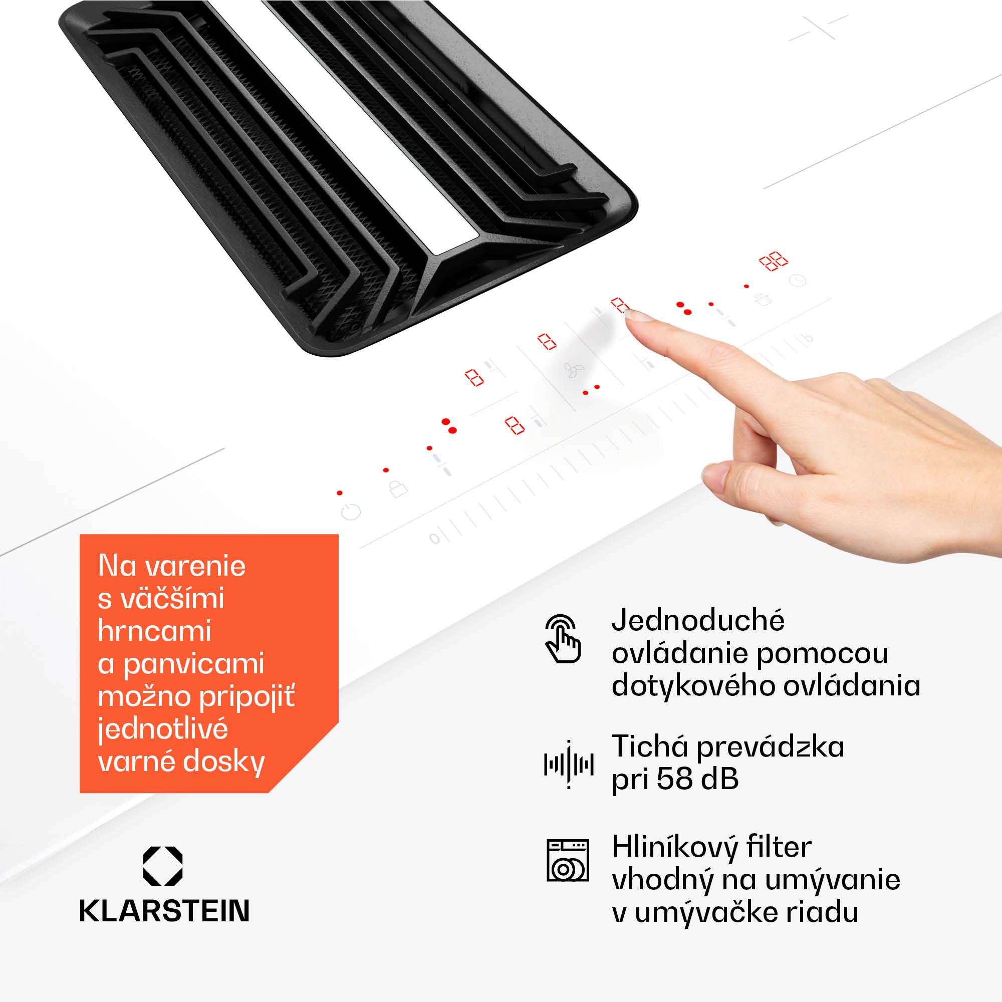 Klarstein AirJet 90 Down Air System, indukčný sporák + DownAir-digestor, 10000 W, 745 m³/h, Boost – Obrázok 5