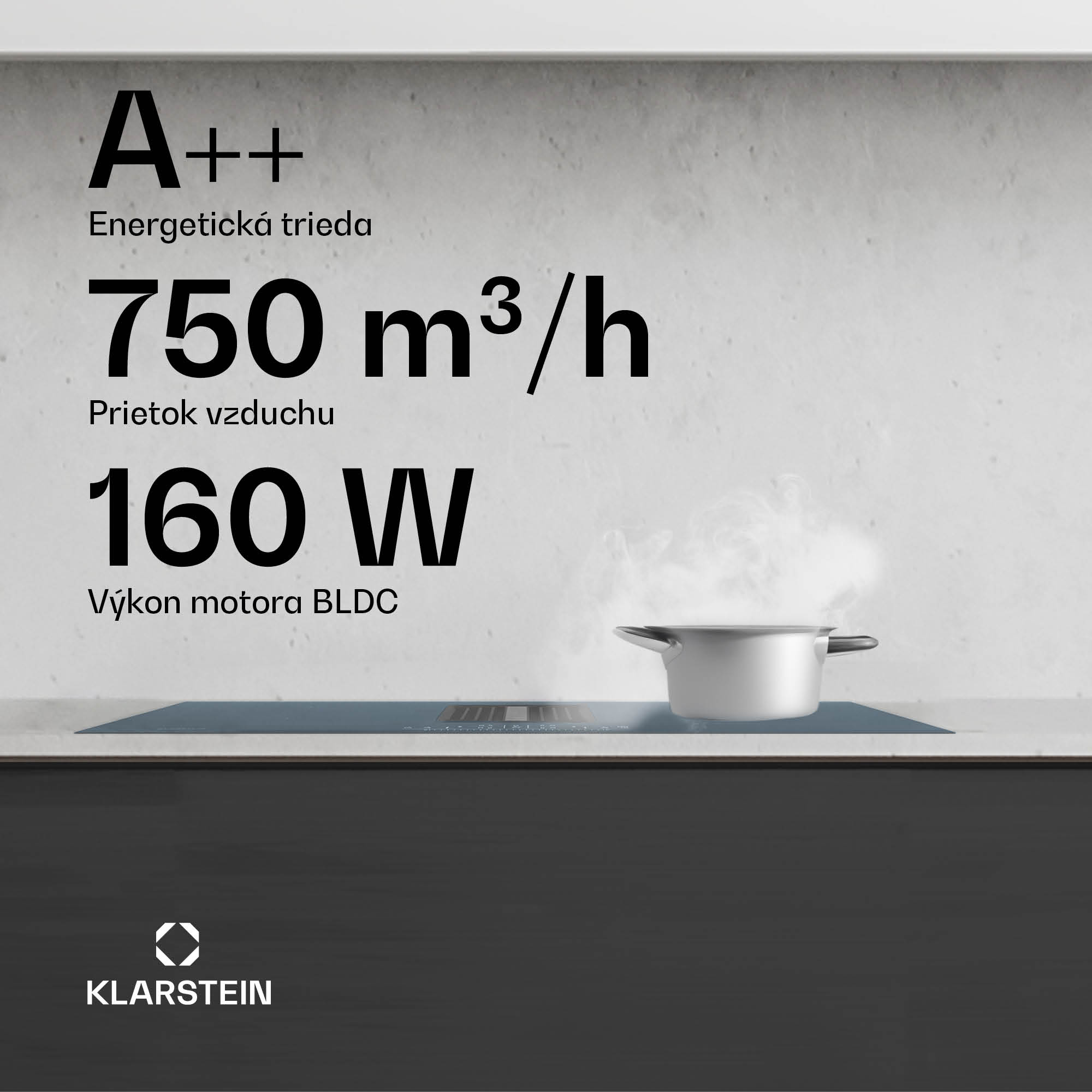 Klarstein AirJet 90 Down Air System, indukčný sporák + DownAir-digestor, 10000 W, 745 m³/h, Boost – Obrázok 2