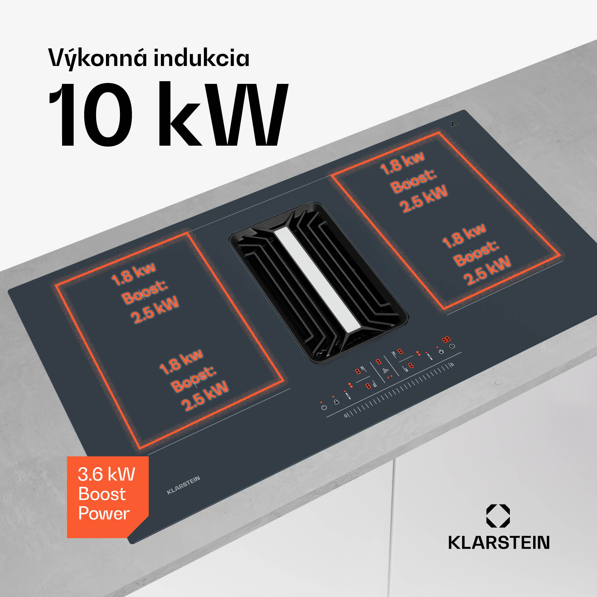 Klarstein AirJet 90 Down Air System, indukčný sporák + DownAir-digestor, 10000 W, 745 m³/h, Boost – Obrázok 3