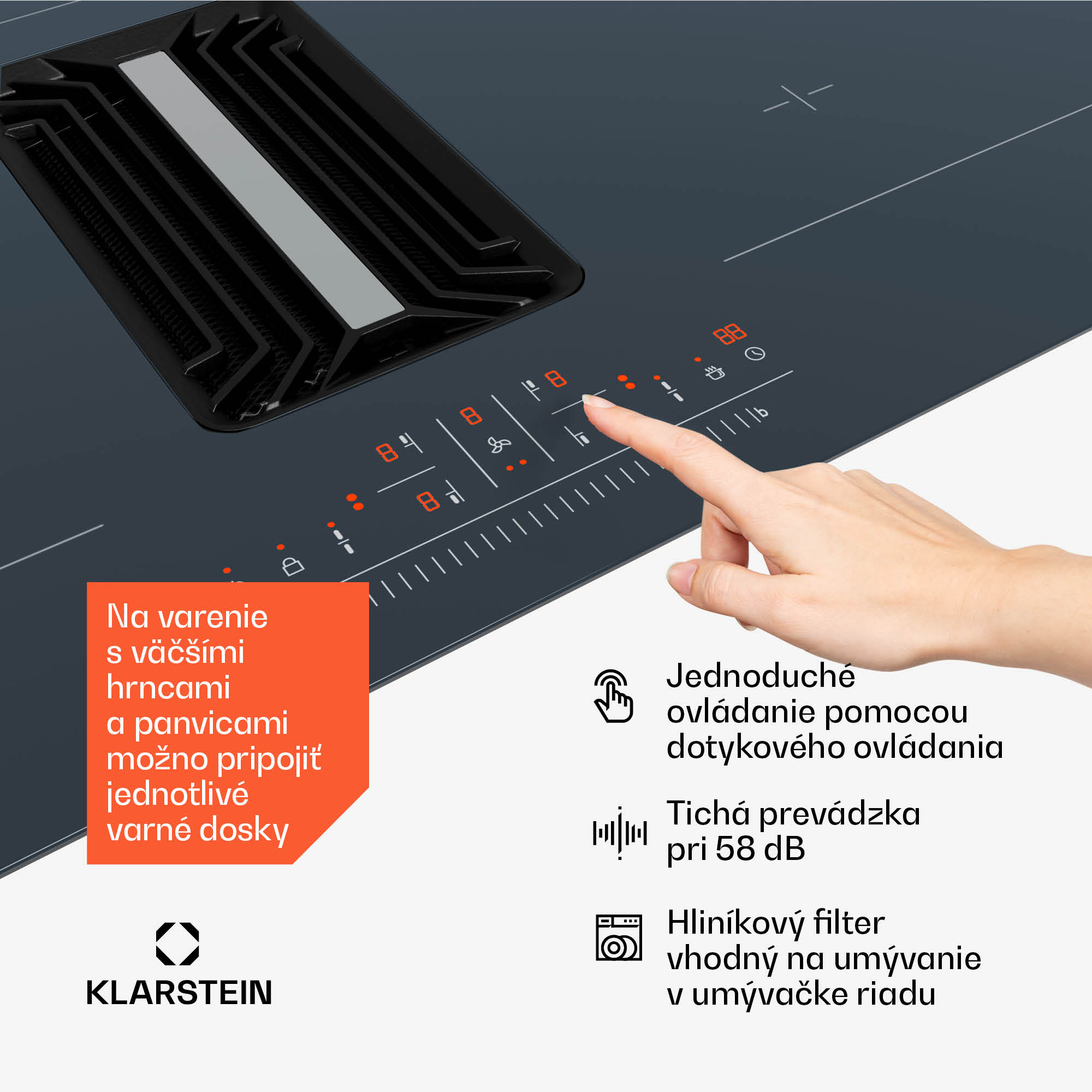 Klarstein AirJet 90 Down Air System, indukčný sporák + DownAir-digestor, 10000 W, 745 m³/h, Boost – Obrázok 4