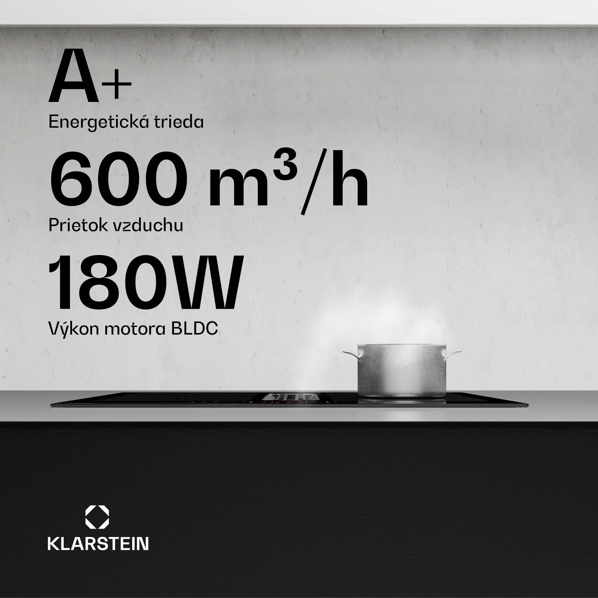 Klarstein AirJet FlexPro Down Air System, Indukčná doska + digestor, Flexi zóna, Booster – Obrázok 3