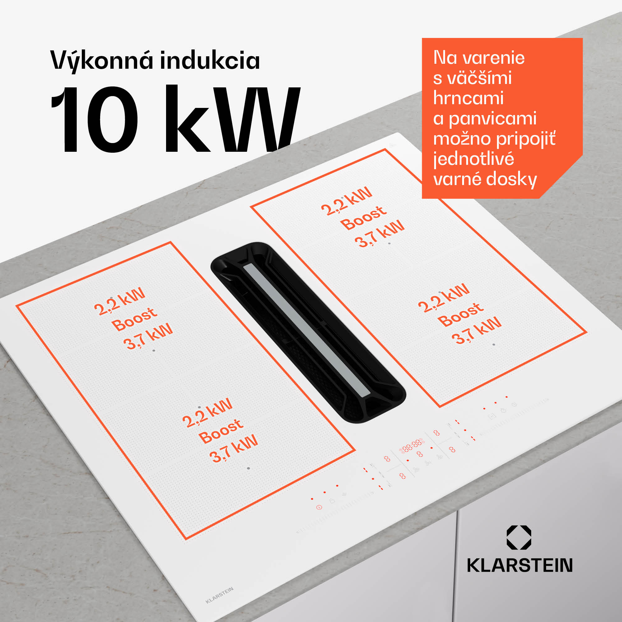 Klarstein AirJet FlexPro Down Air System, Indukčná doska + digestor, Flexi zóna, Booster – Obrázok 4