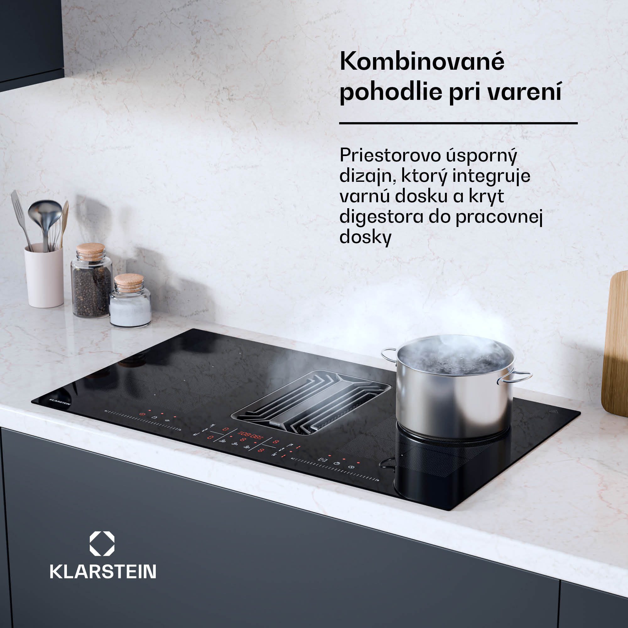 Klarstein AirJet FlexPro Down Air System | Indukčná varná doska + odsávač pár | Flexzóna | Booster – Obrázok 2