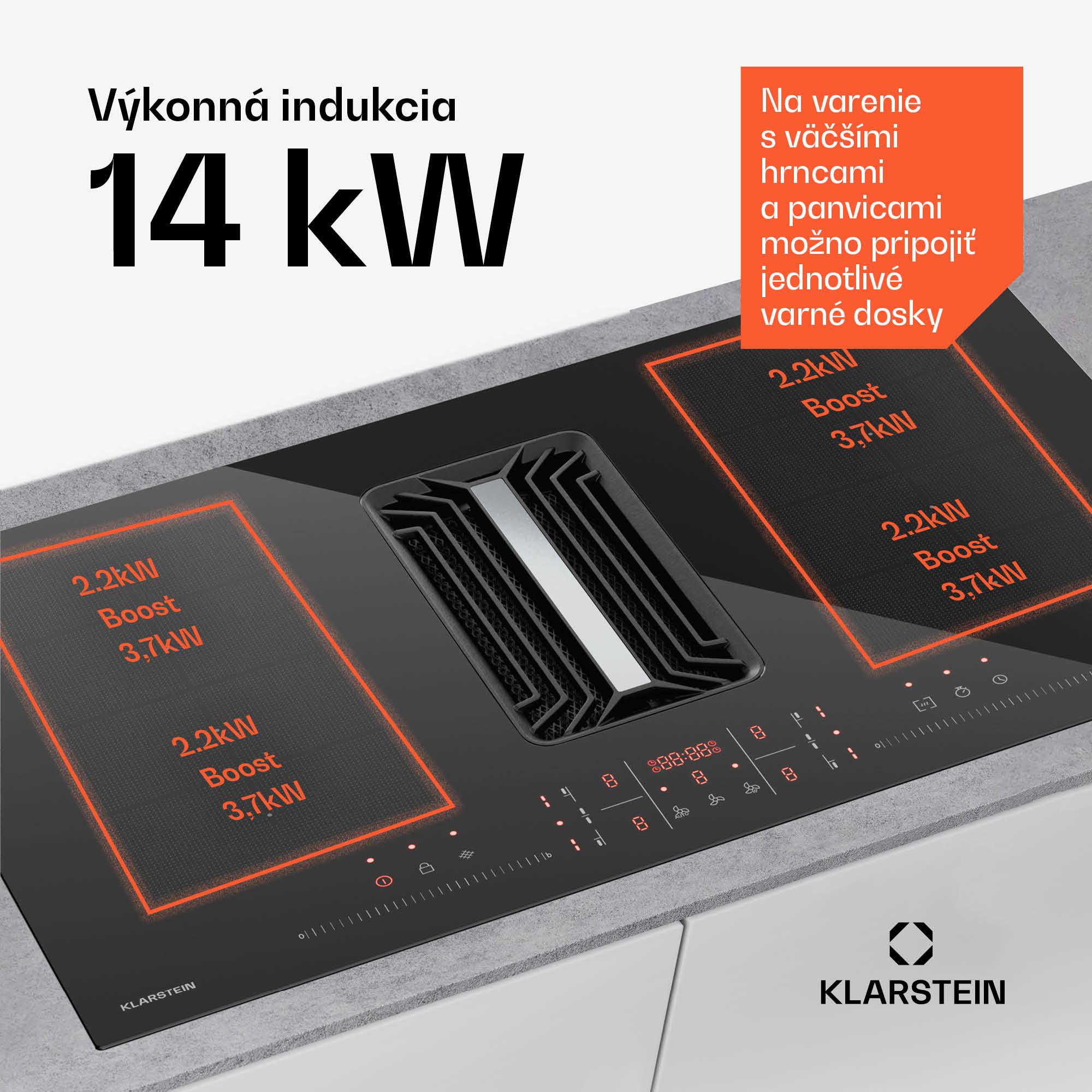 Klarstein AirJet FlexPro Down Air System | Indukčná varná doska + odsávač pár | Flexzóna | Booster – Obrázok 4