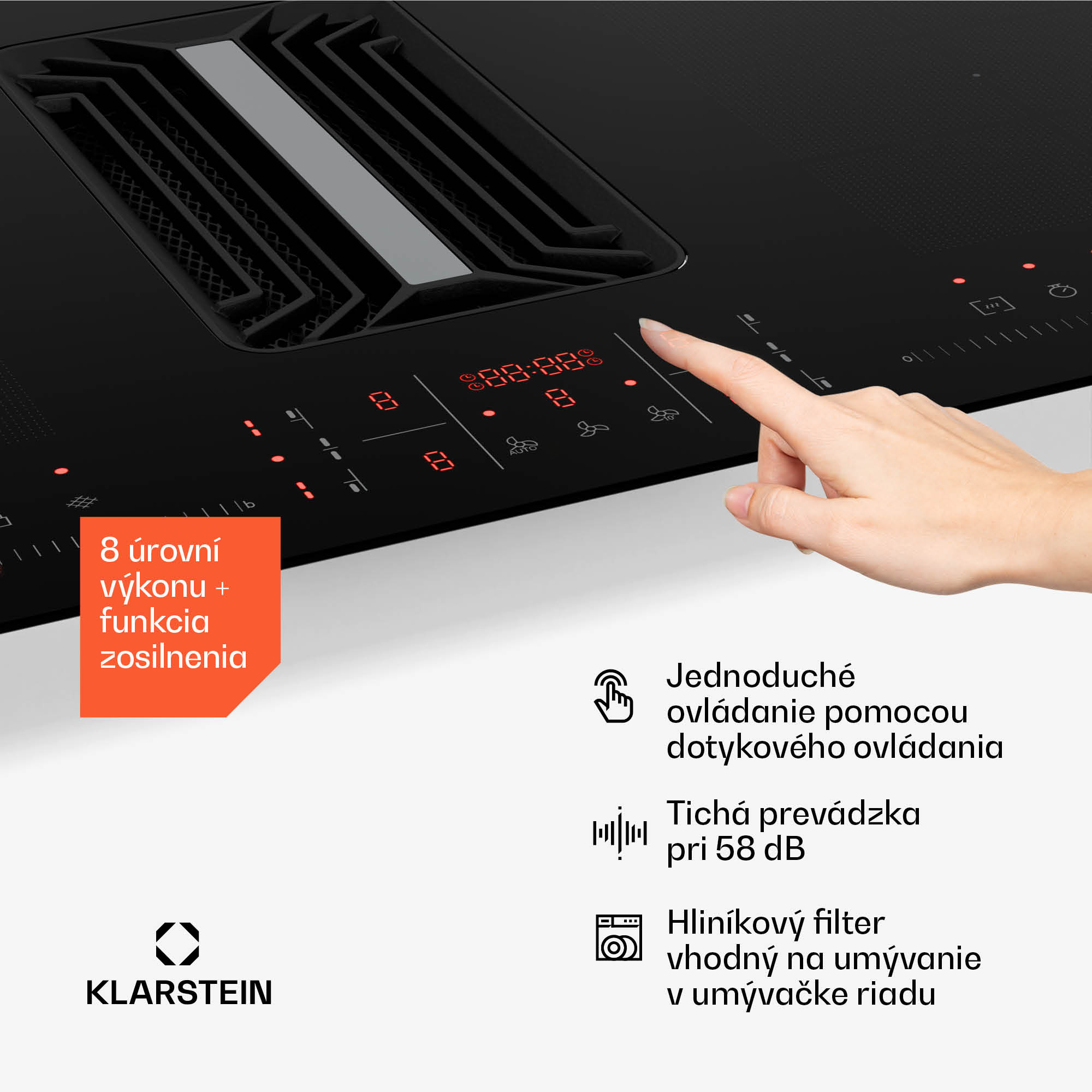 Klarstein AirJet FlexPro Down Air System | Indukčná varná doska + odsávač pár | Flexzóna | Booster – Obrázok 5