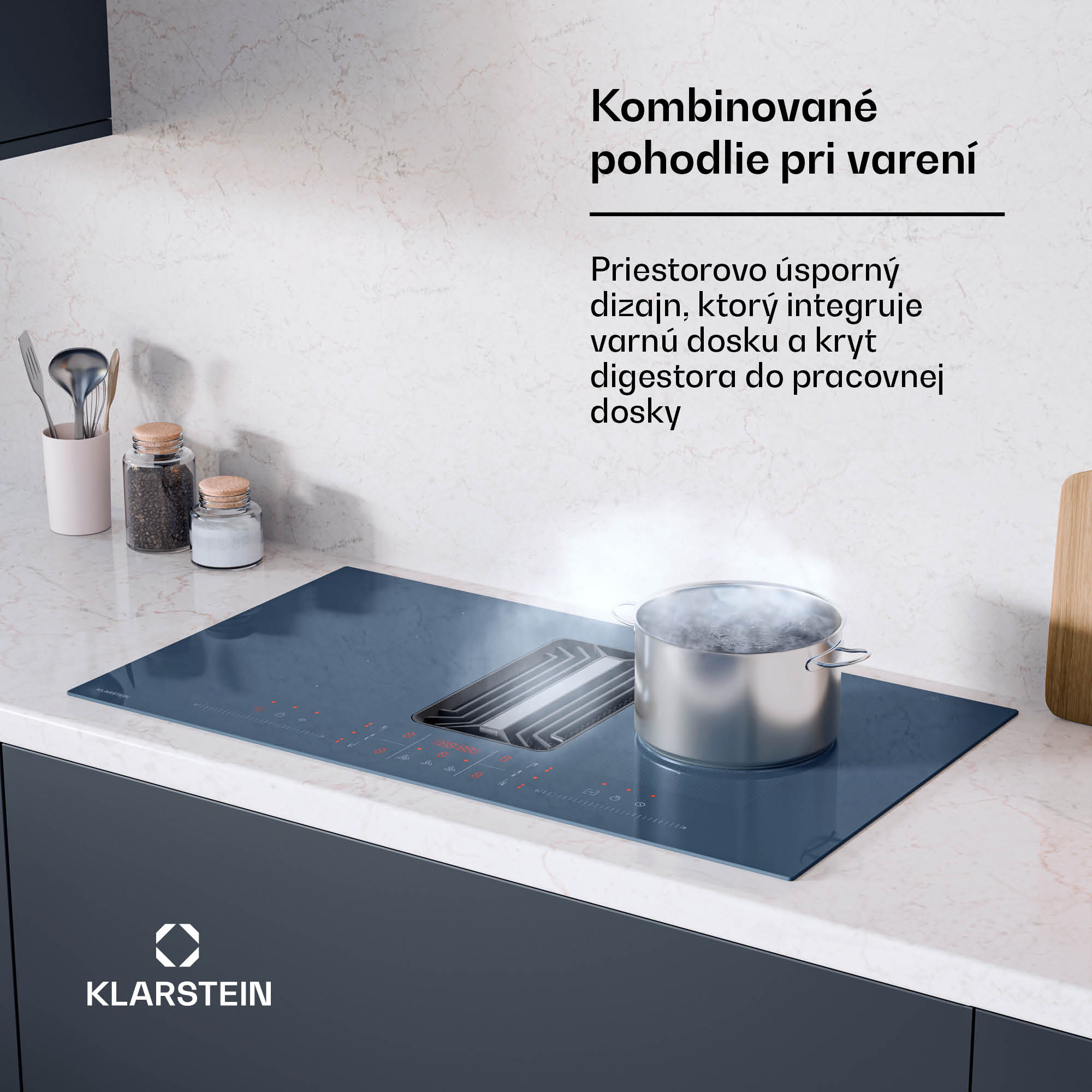 Klarstein AirJet FlexPro Down Air System, Indukčná doska + digestor, Flexi zóna, Booster – Obrázok 2