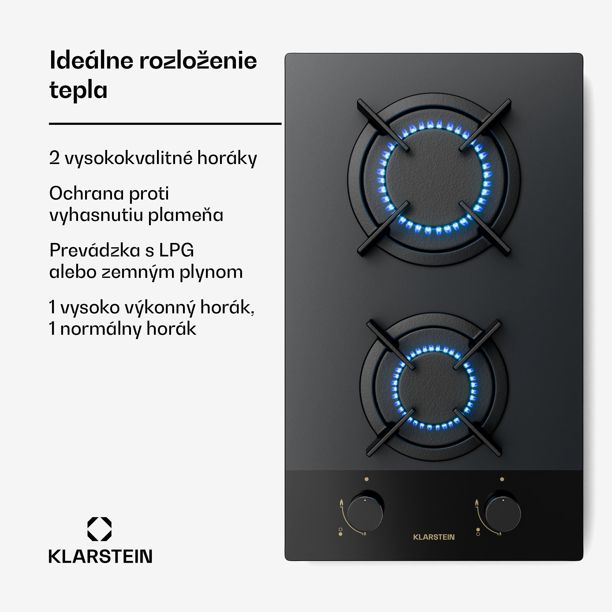 Klarstein Goldflame Nano plynová varná doska | 2 mosadzné horáky | Nano povrch | LPG/Zemný plyn – Obrázok 3