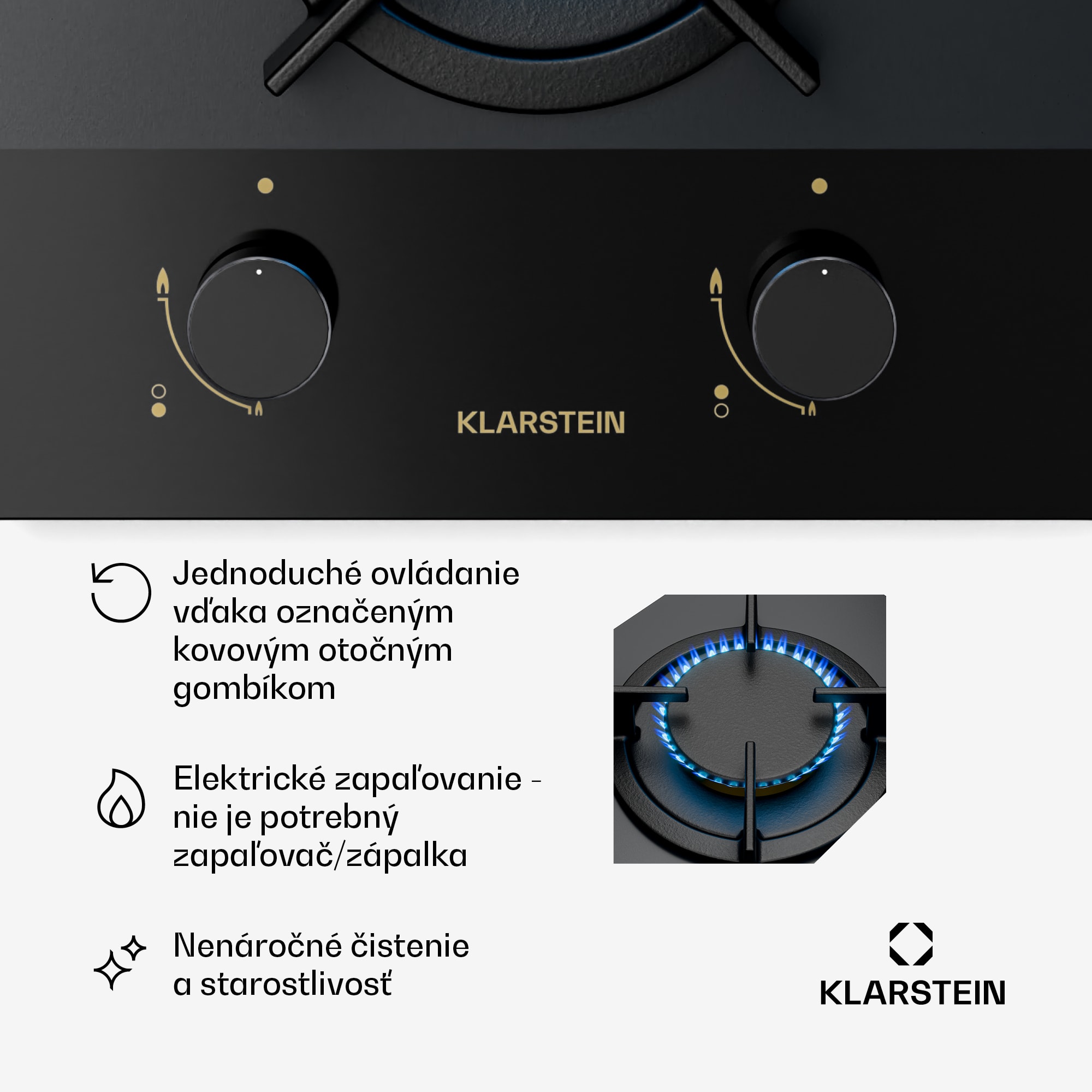 Klarstein Goldflame Nano plynová varná doska | 2 mosadzné horáky | Nano povrch | LPG/Zemný plyn – Obrázok 5