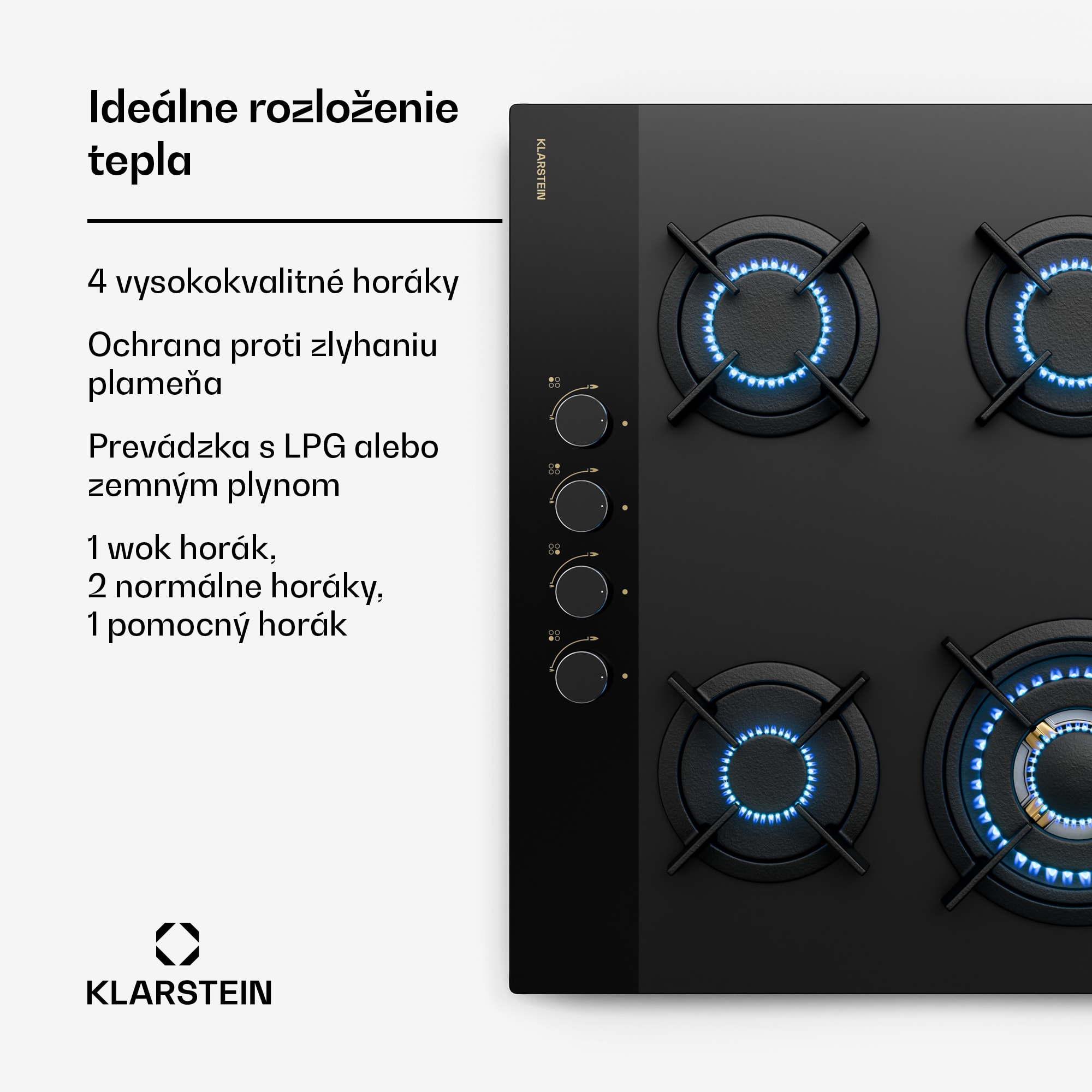 Klarstein Goldflame Nano plynová varná doska, 4 mosadzné horáky, Nano povlak, LPG/zemný plyn – Obrázok 3