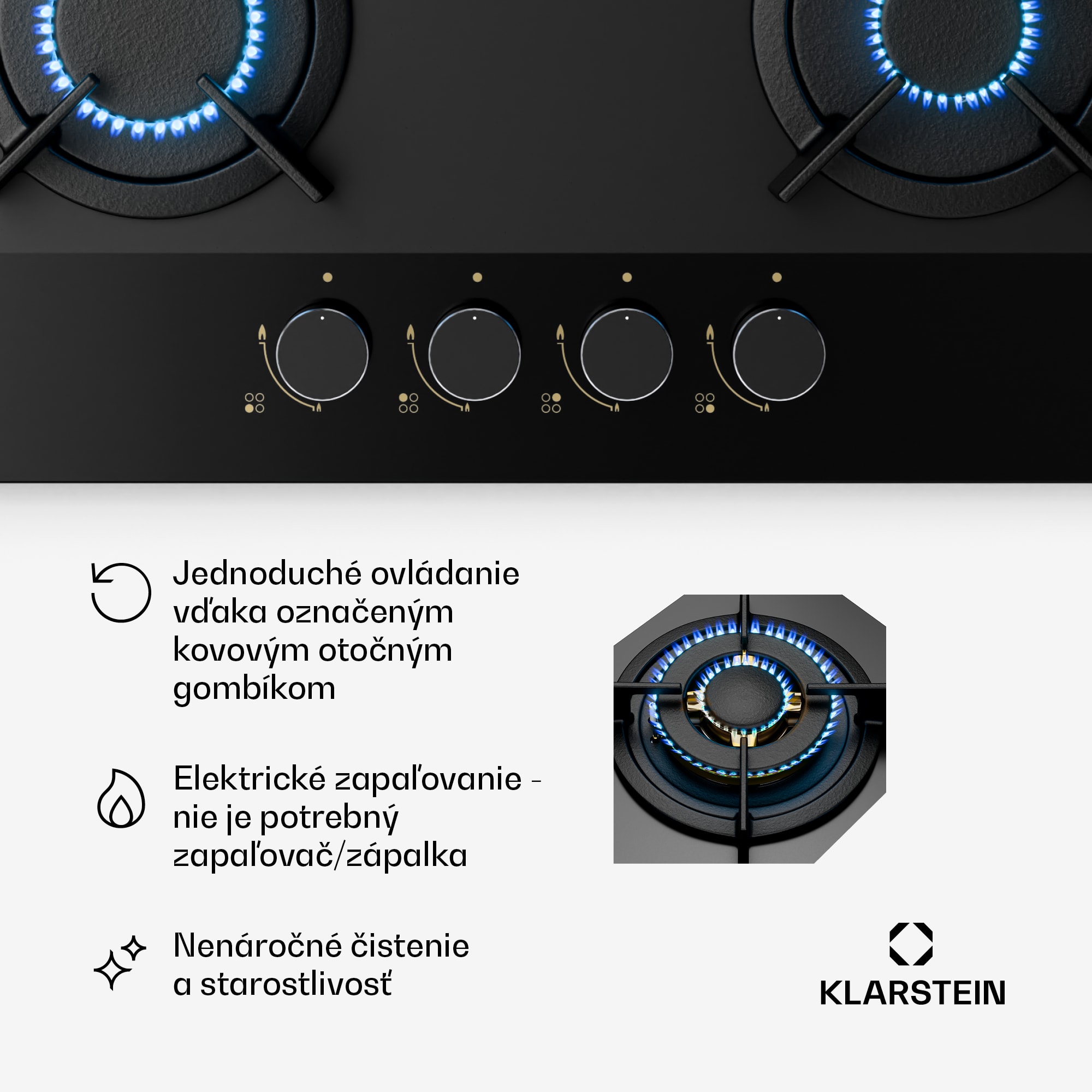 Klarstein Goldflame Nano plynová varná doska, 4 mosadzné horáky, Nano povlak, LPG/zemný plyn – Obrázok 5