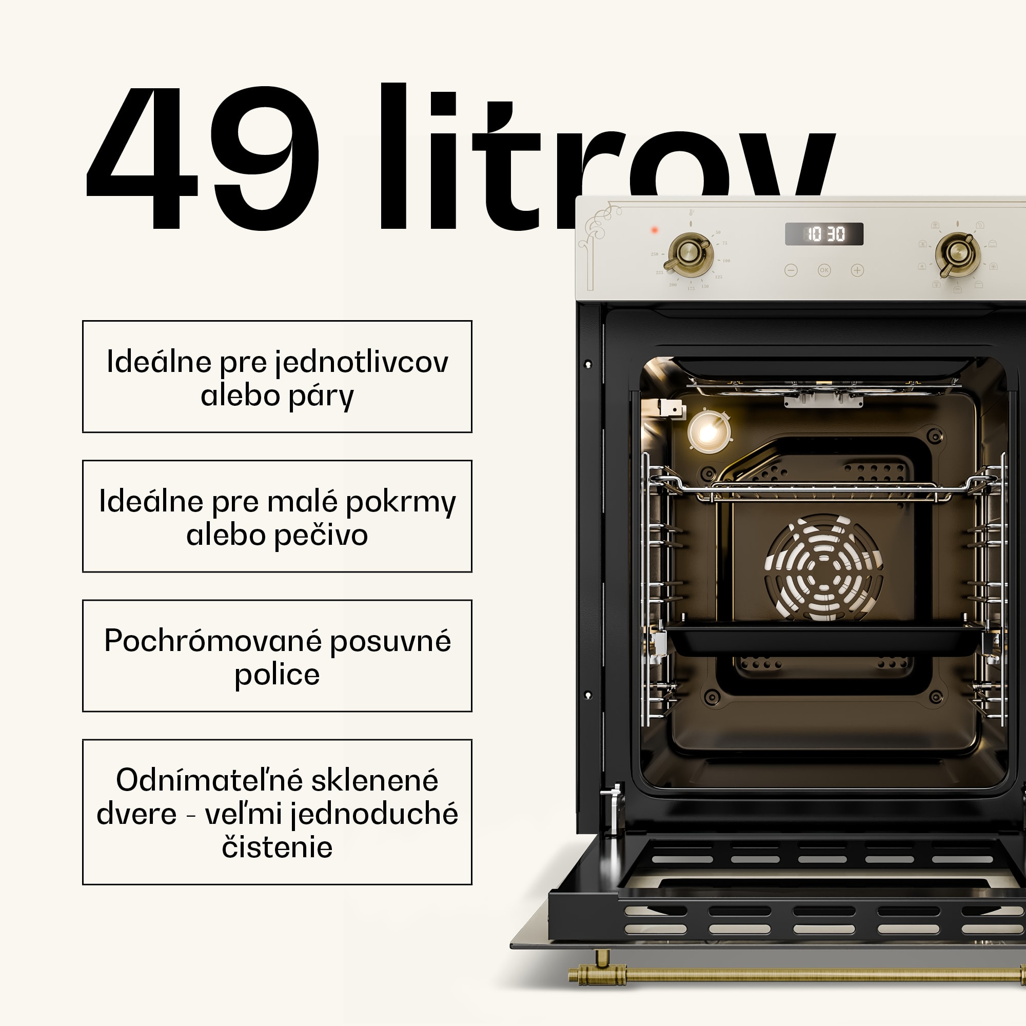 Klarstein Victoria vstavaná rúra 45 cm 49 l krémová – Obrázok 5