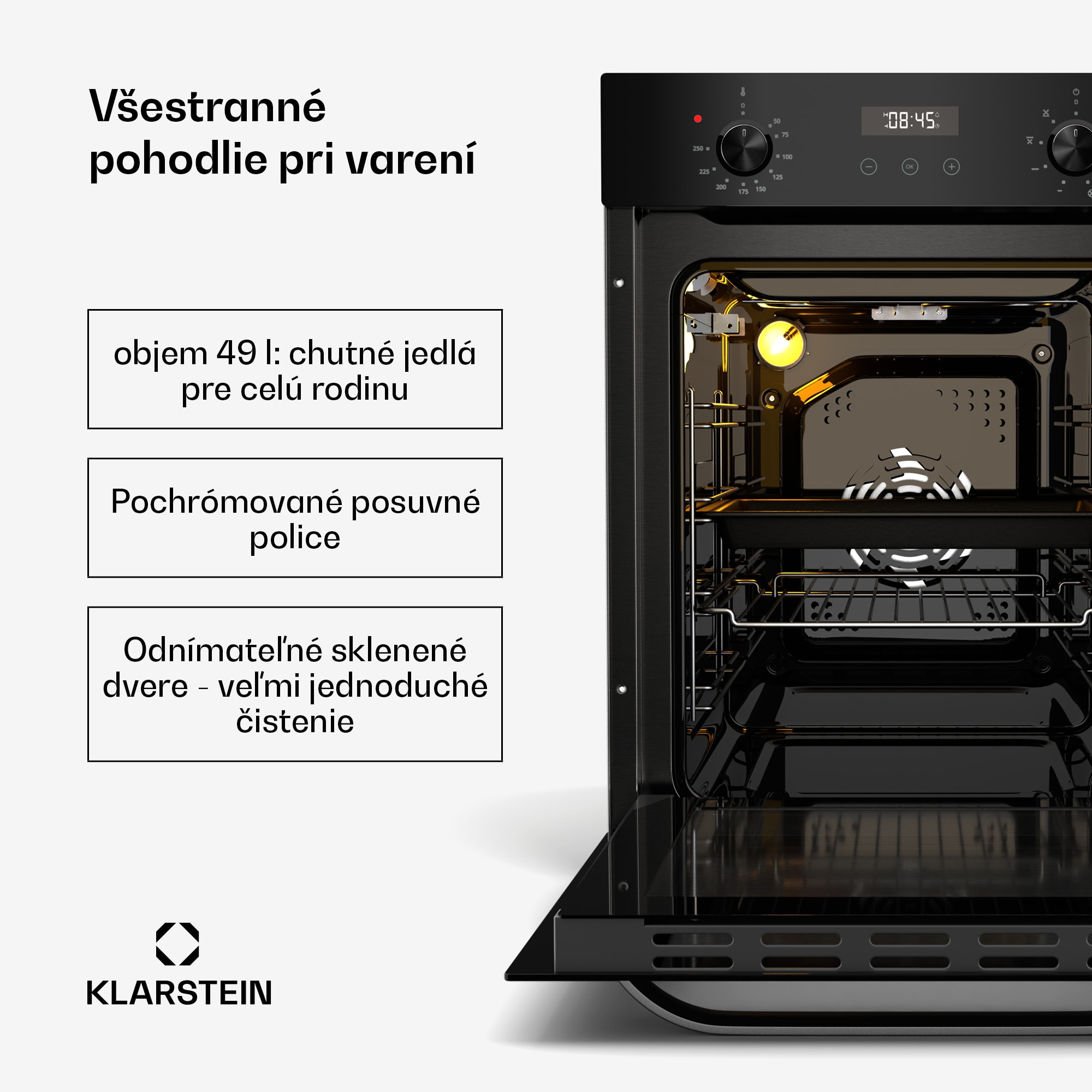 Klarstein SmartSlim rúra, Slim dizajn, 8 funkcií, objem 49 l, jednoduché čistenie, EEK A – Obrázok 3