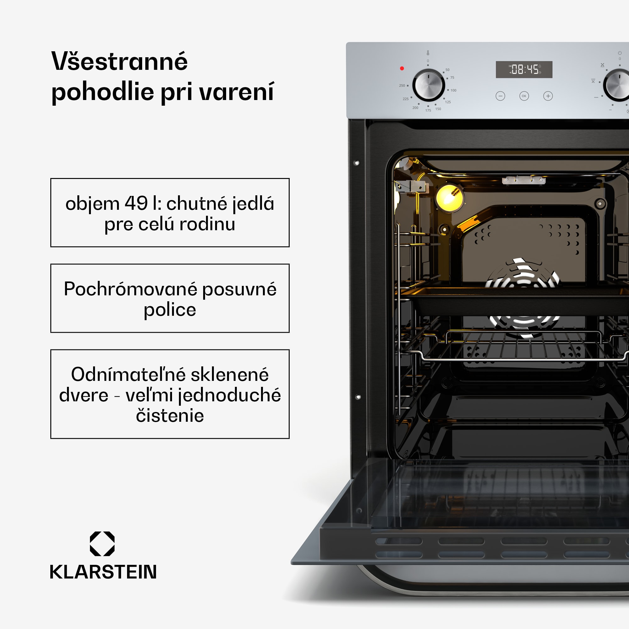 Klarstein SmartSlim rúra, Slim dizajn, 8 funkcií, objem 49 l, jednoduché čistenie, EEK A – Obrázok 3