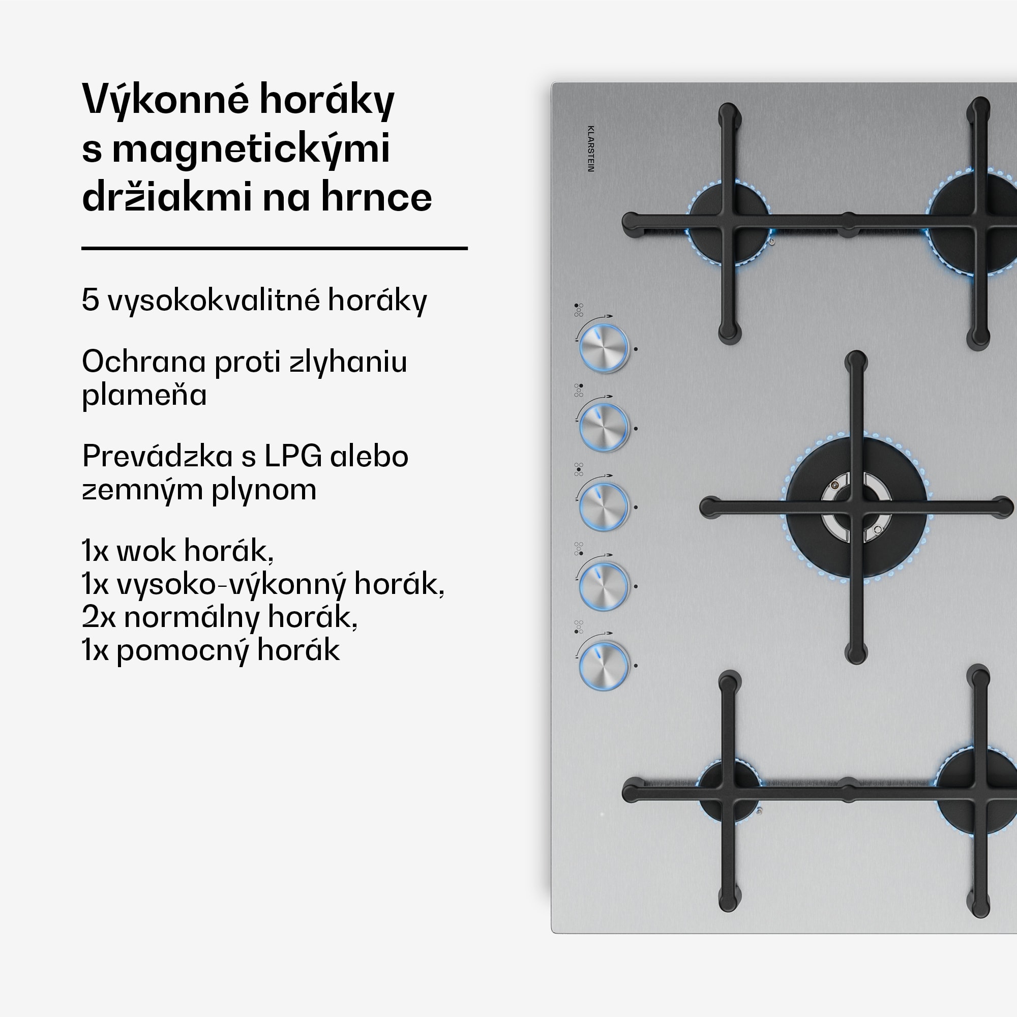 Klarstein Illuminosa 5 plynová varná doska s 5 horákmi Sabaf, nerezová oceľ – Obrázok 4