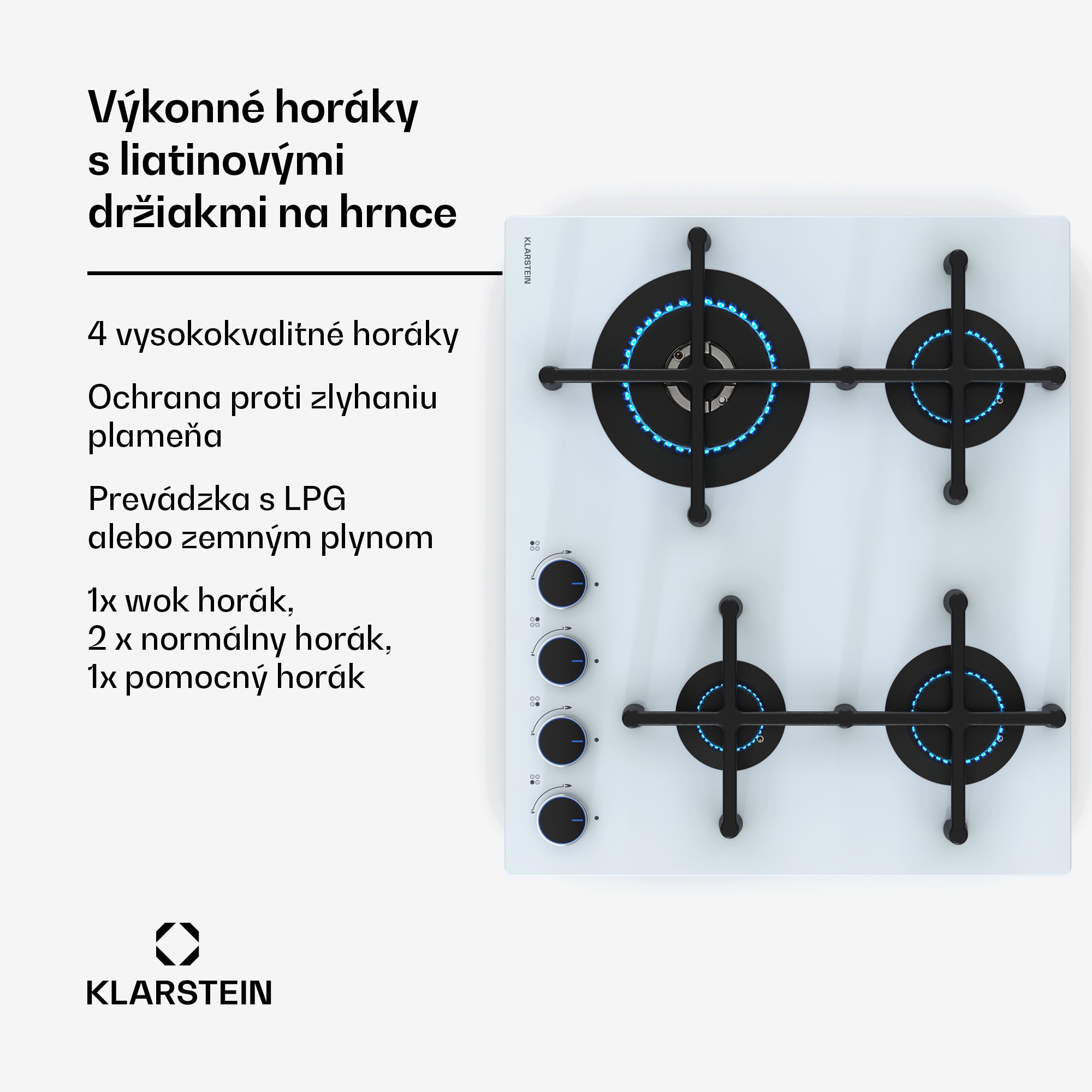 Klarstein Illuminosa 4 plynová varná doska 4 horáky Sabaf, sklokeramika – Obrázok 3