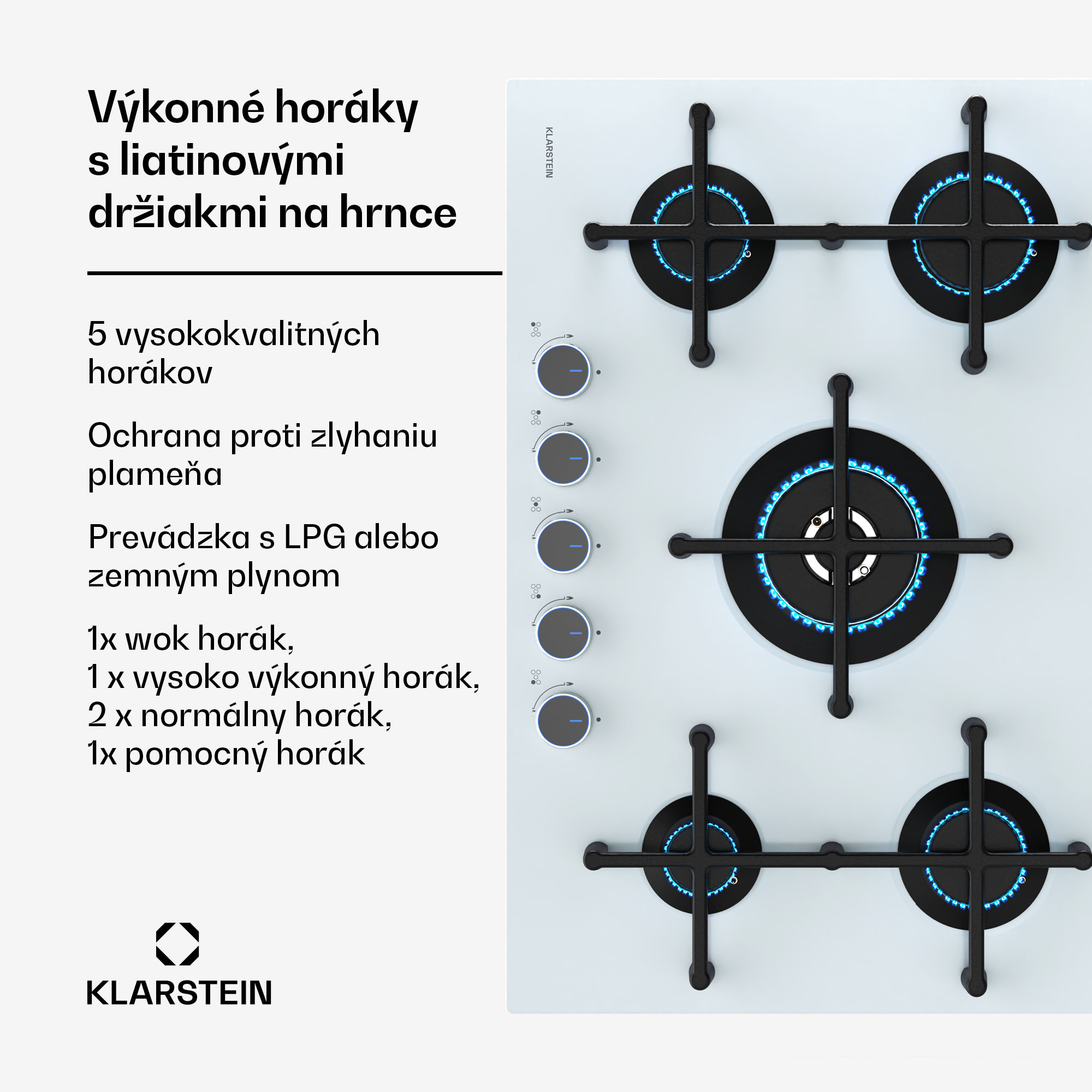 Klarstein Illuminosa 5 plynová varná doska 5 horákov Sabaf, sklokeramická – Obrázok 3