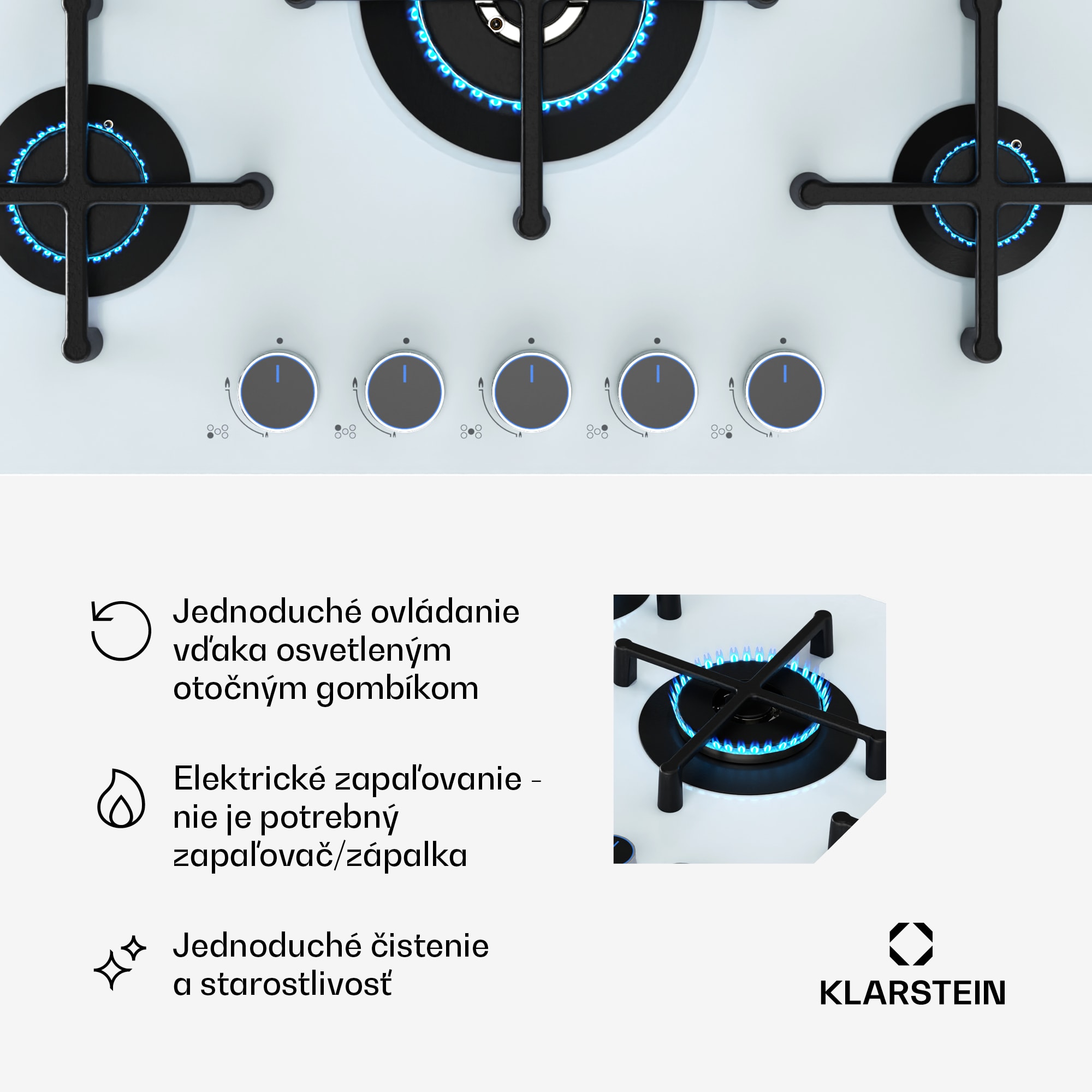Klarstein Illuminosa 5 plynová varná doska 5 horákov Sabaf, sklokeramická – Obrázok 5