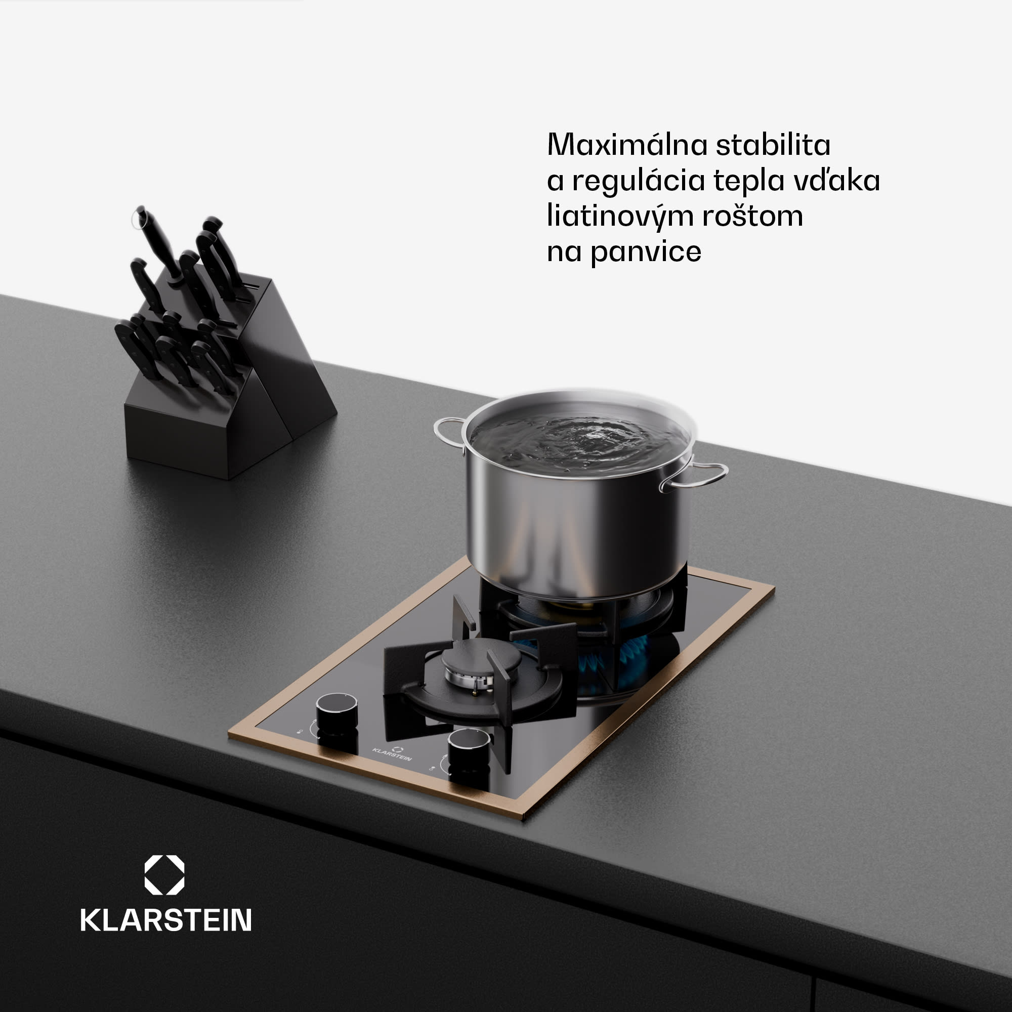 Klarstein Lumiflame plynová varná doska, 2 horáky, medený rám, elektrické zapaľovanie, výkon 4,2 kW – Obrázok 4