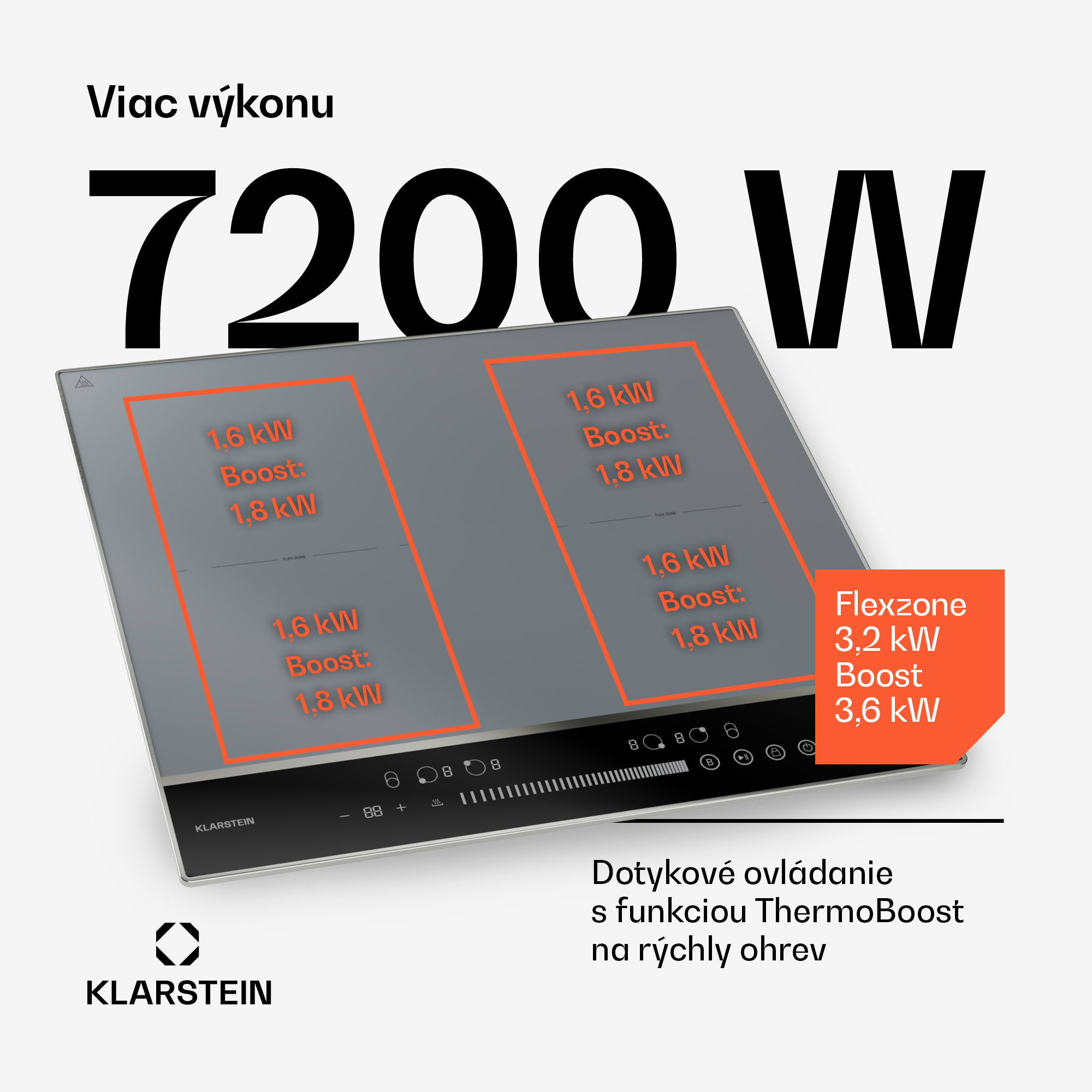 Klarstein DualTone Flex indukčná varná doska, Flex Zone, LED displej, Ovládanie posuvníkmi, 7200 W – Obrázok 3