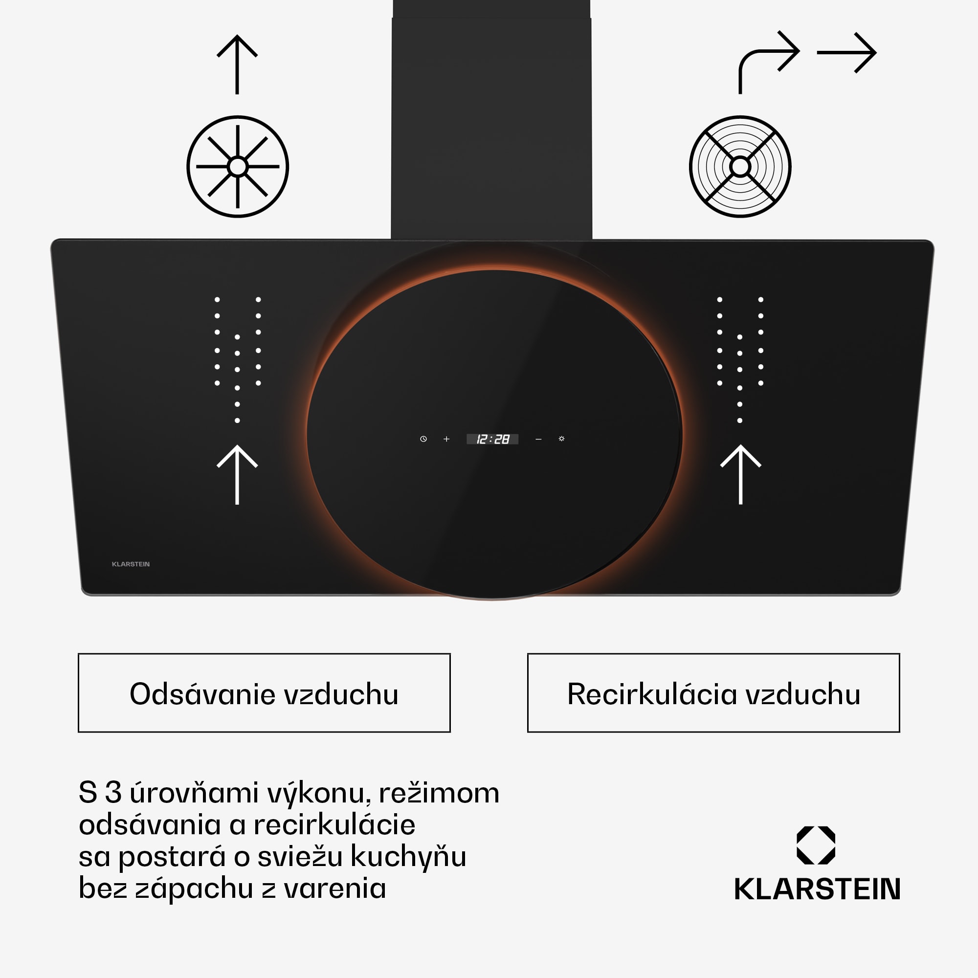 Klarstein Total Eclipse digestor | LED osvetlenie | dotykové ovládanie | 542 m³/h | odťah/recirkulácia – Obrázok 3