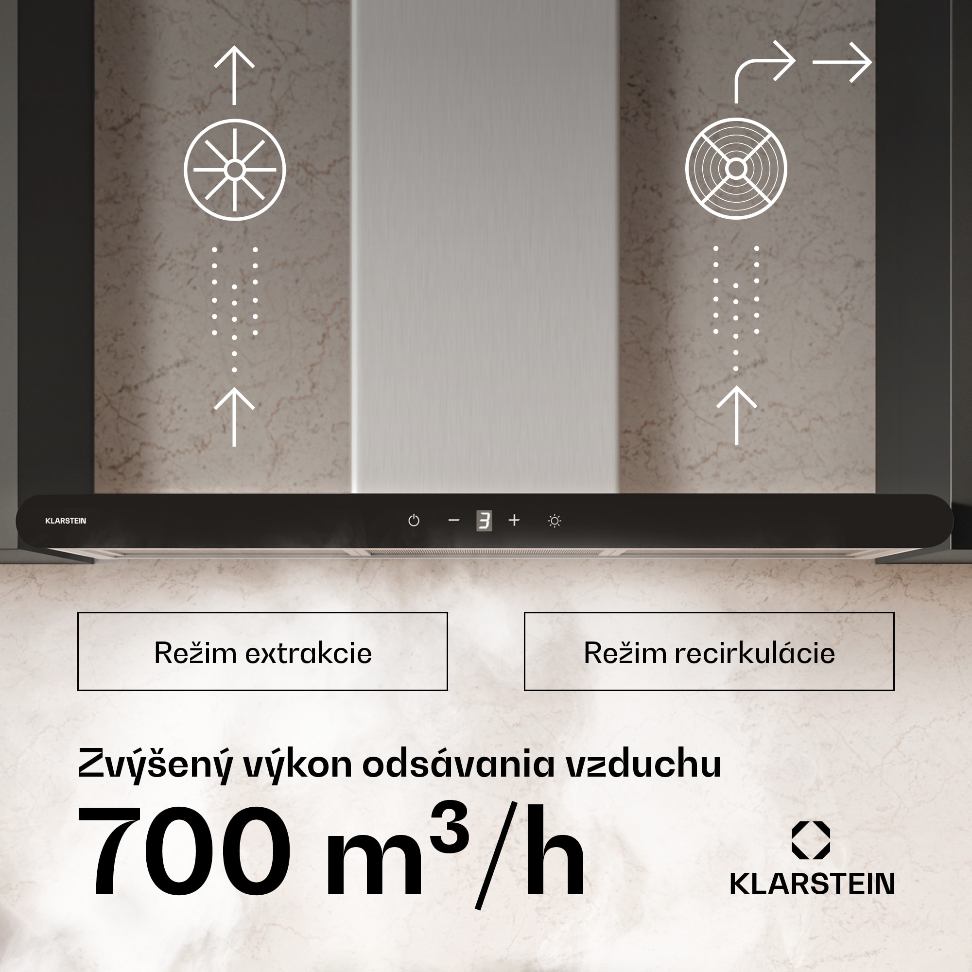 Klarstein CurveVent digestor, 676 m³/h, Dotykový, LED, 110 W, EEK A+ – Obrázok 3