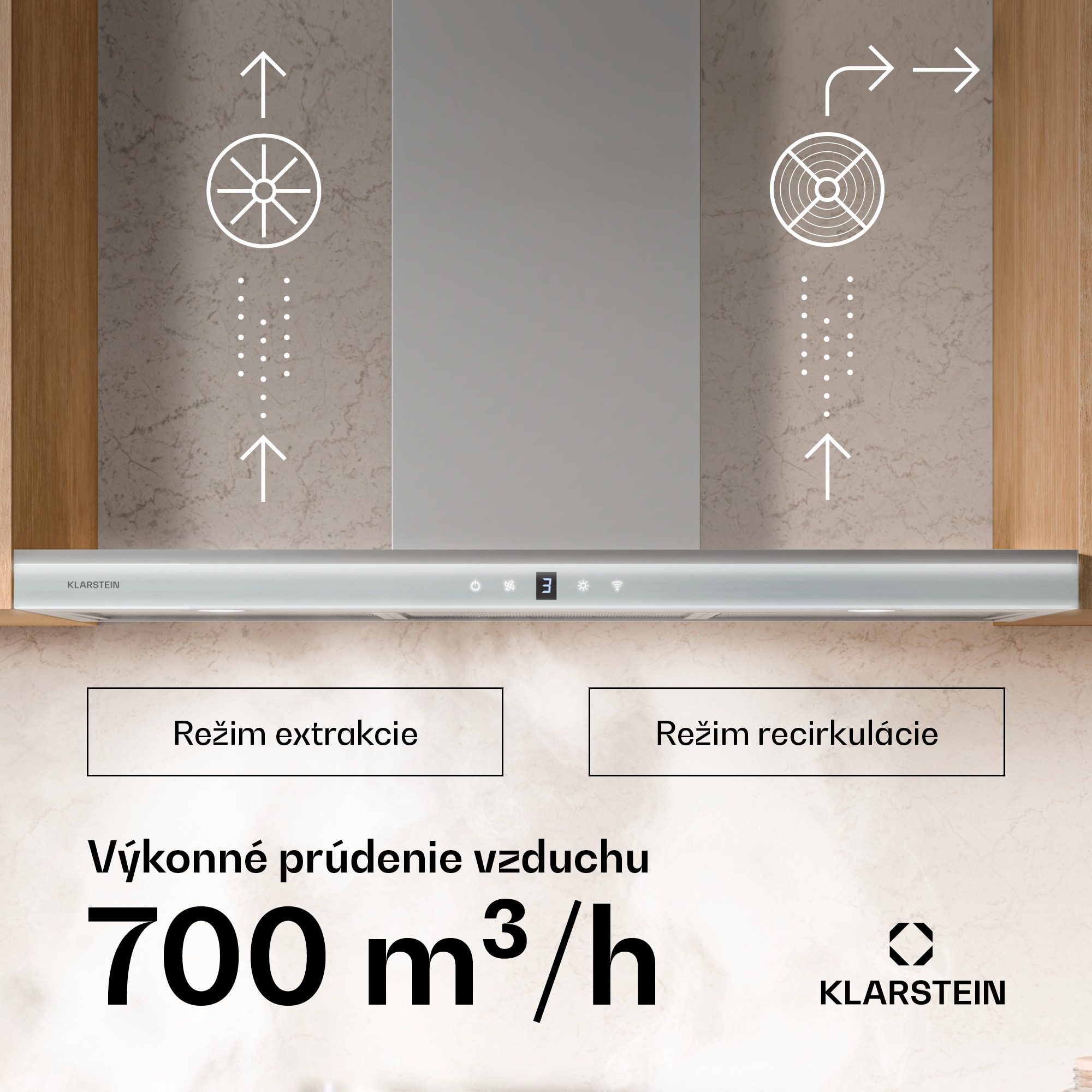 Klarstein Auriana digestor, Ambient Light, 697 m³/h, WiFi, Touch, LED – Obrázok 3